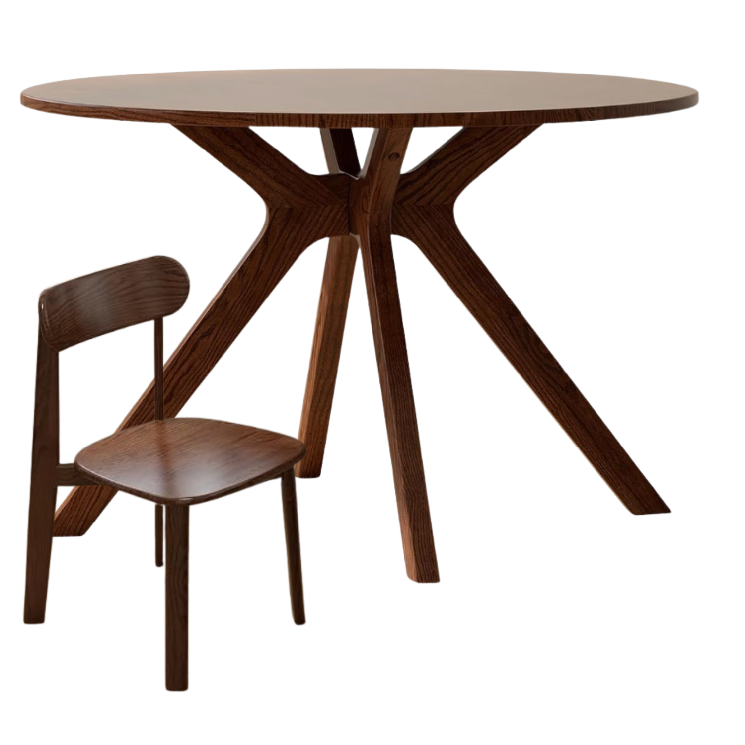 Black Walnut, Oak Solid Wood Round Dining Table with X-Shape Crossed Legs