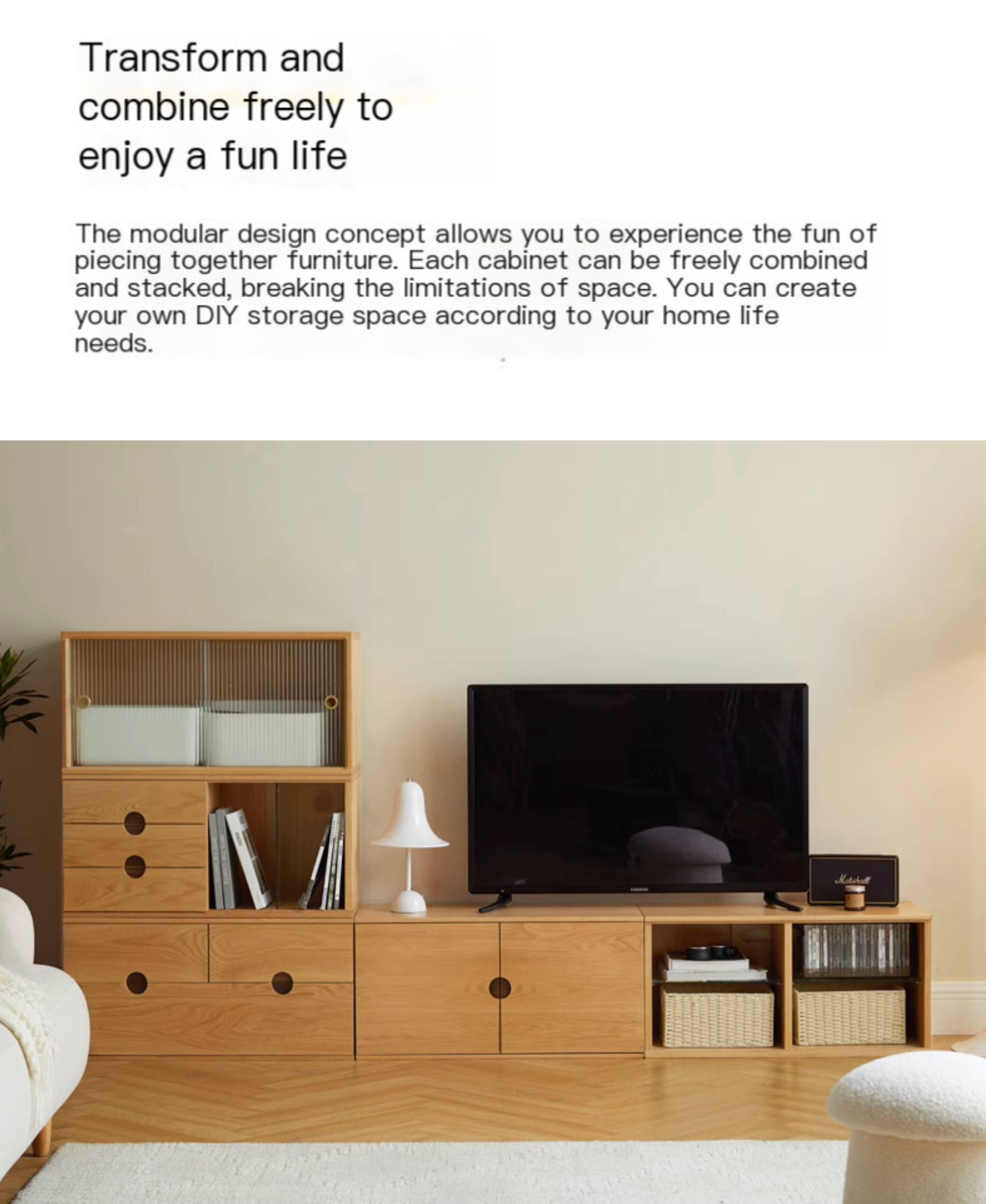 Oak Solid Wood Modern TV Cabinet.
