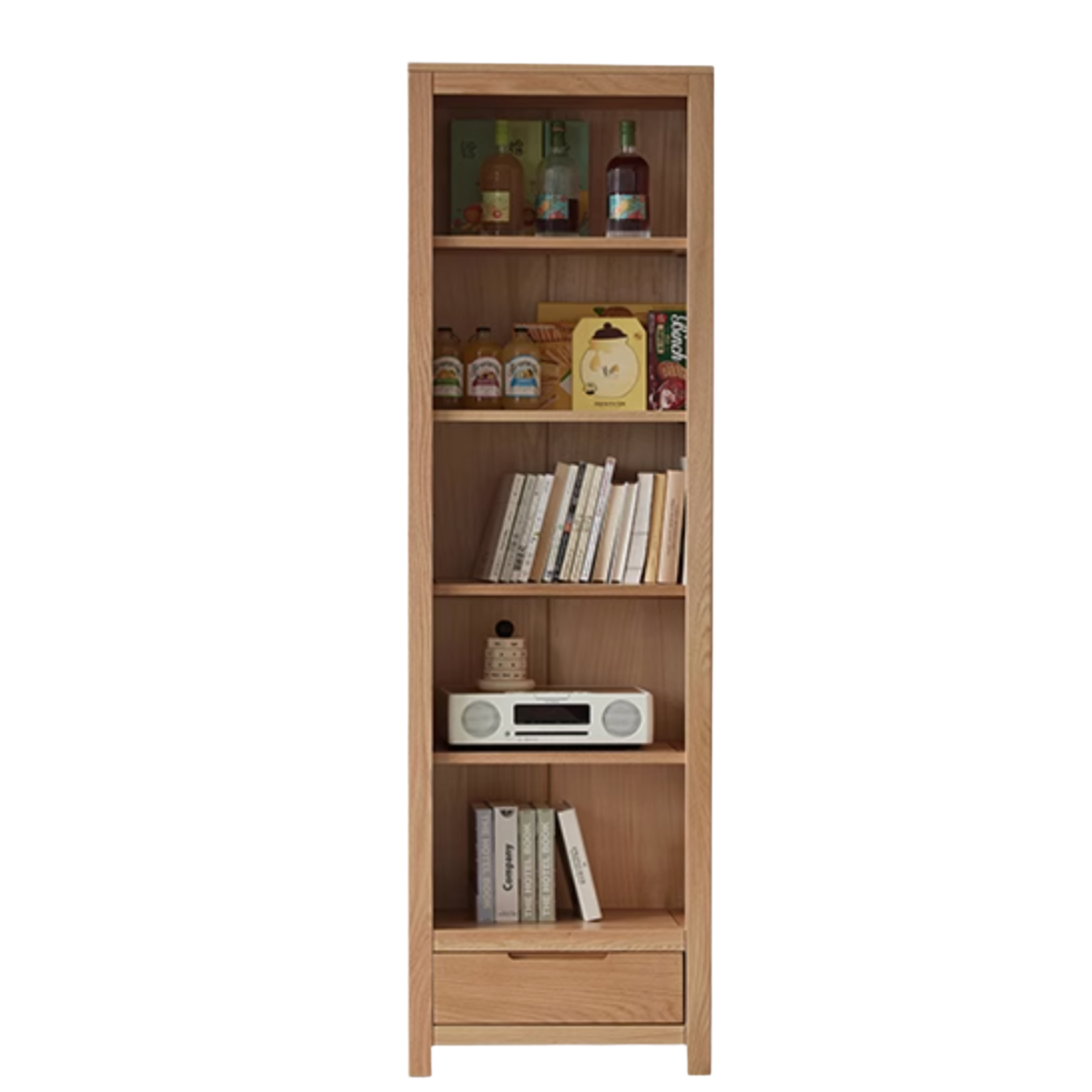 Oak, Rubberwood Solid Wood Drawer Bookcase