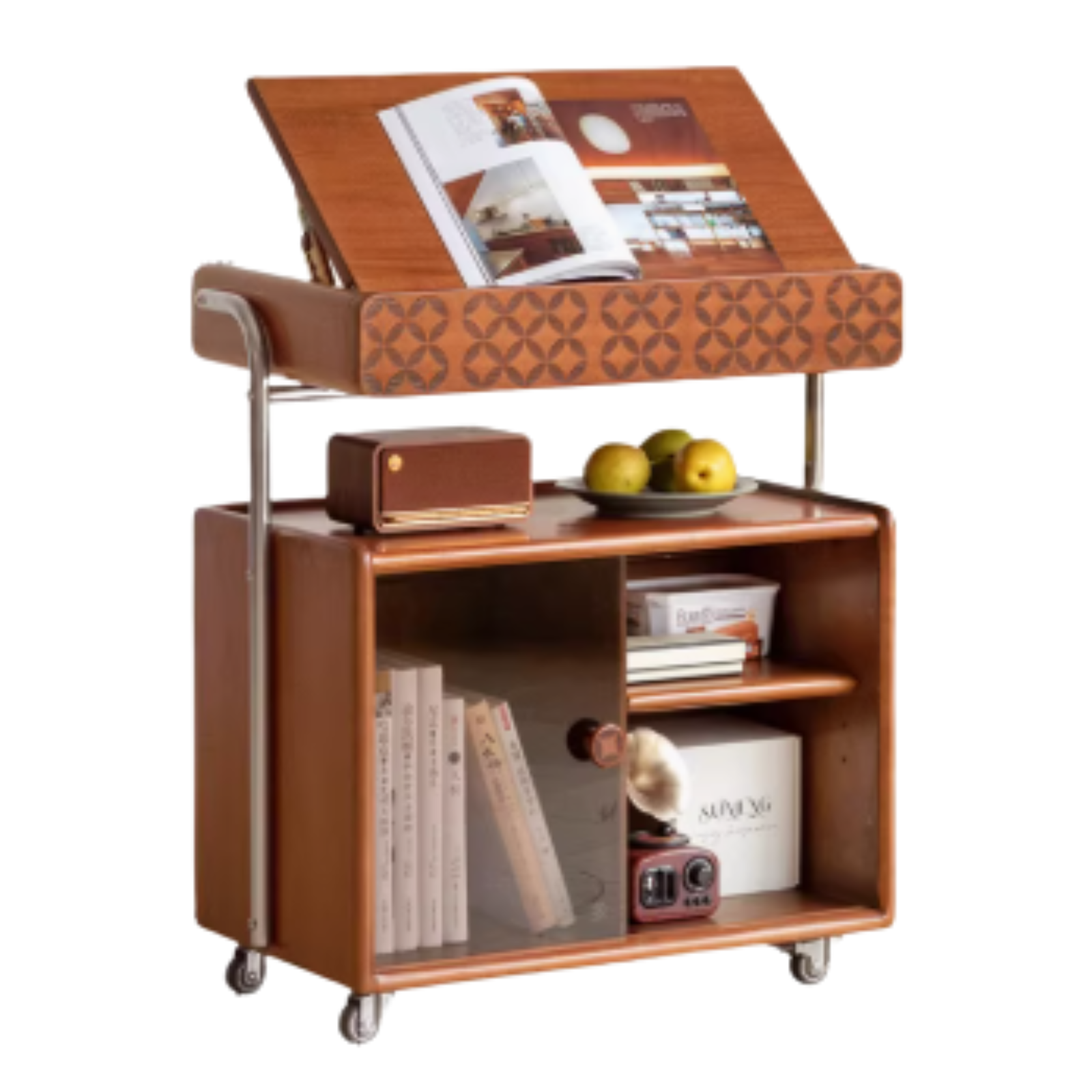 Poplar Solid Wood French Medieval Style Mobile Side Table