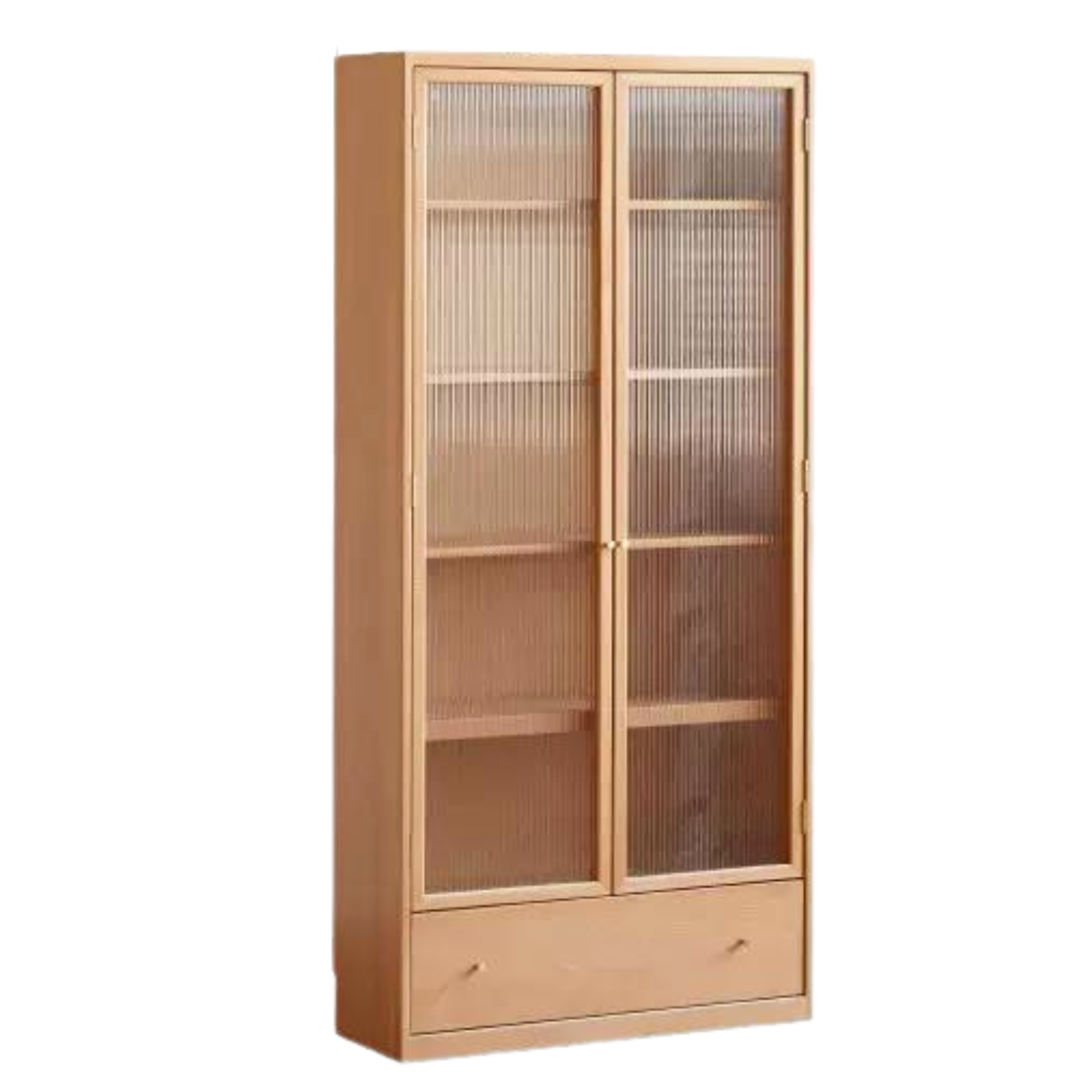 Beech European Solid Wood Bookshelf, Glass Door Storage Display Cabinet