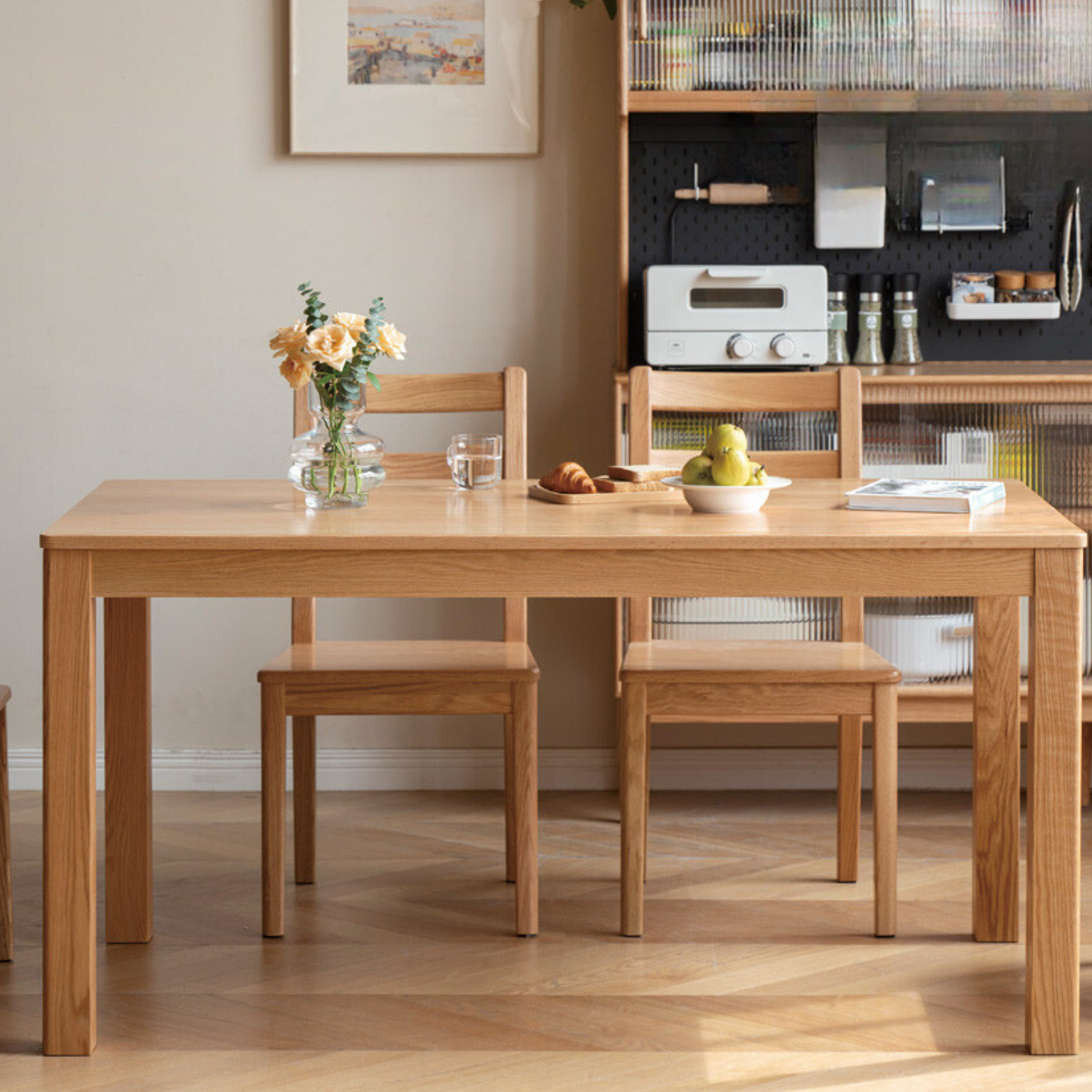 Oak Solid Wood, Solid Rubberwood Nordic Dining Table