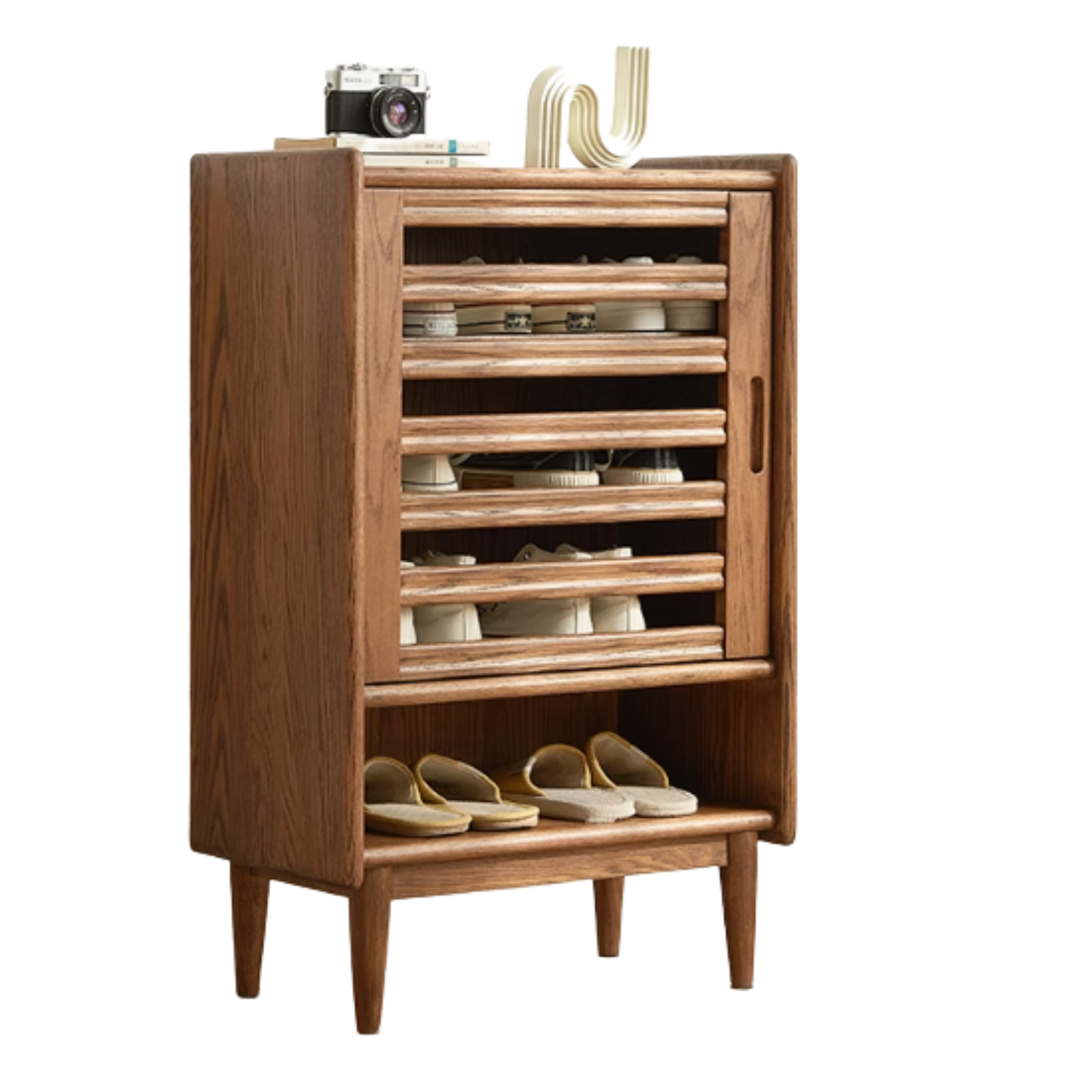 Oak Solid Wood Ultra-Thin Flap Door Rattan Shoe Cabinet