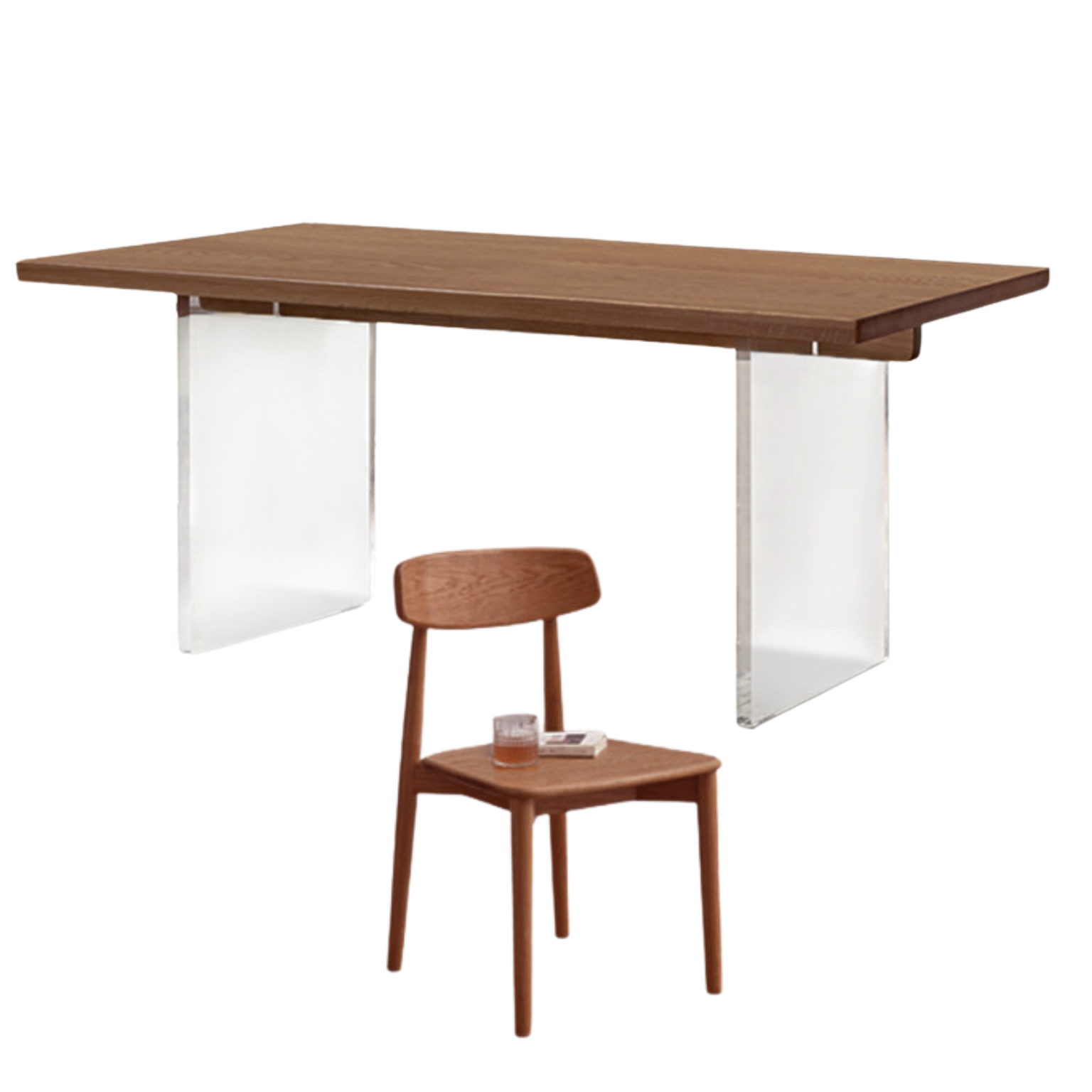 Oak, South American Walnut Solid Wood Acrylic Floating Large Size Dining Table