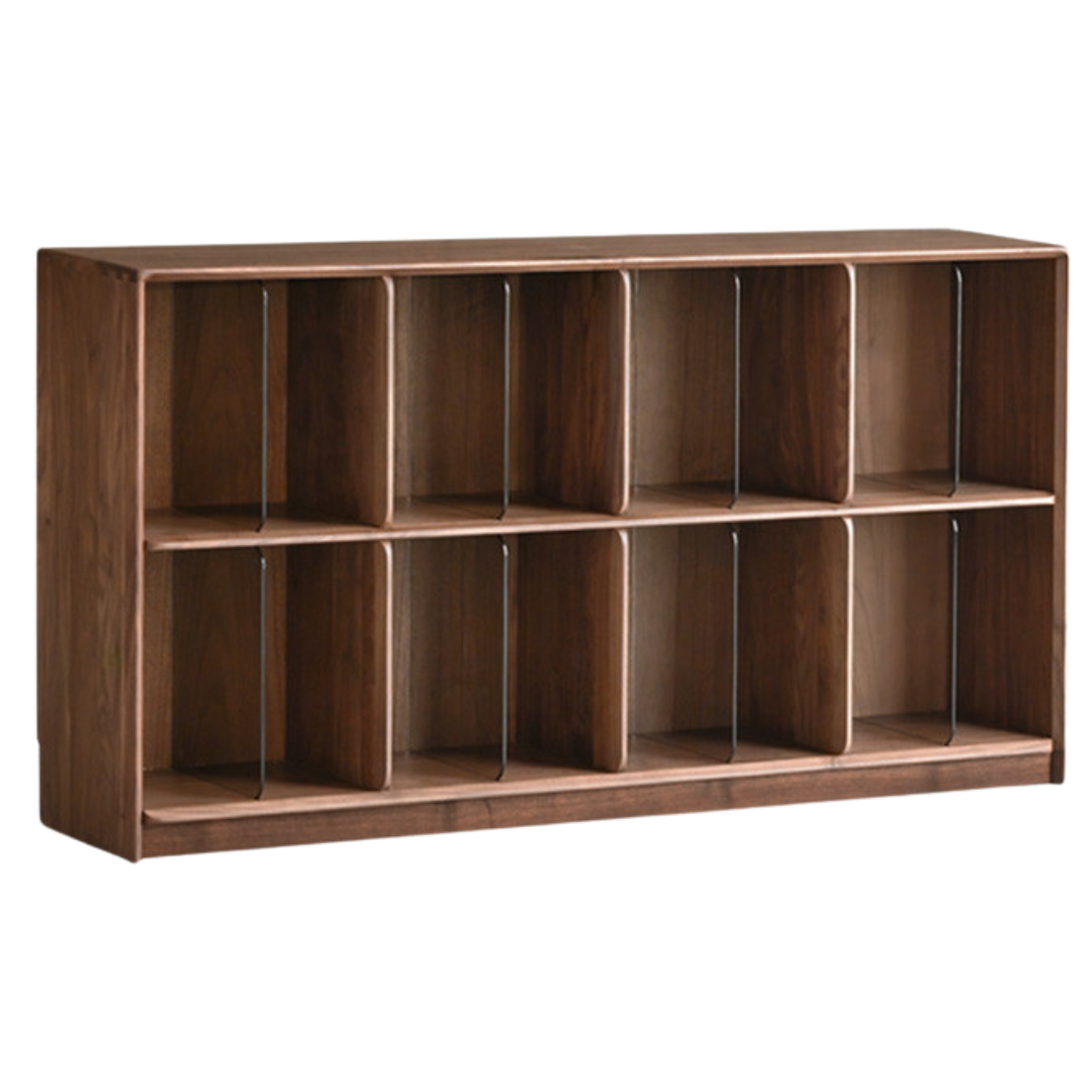 Black Walnut, Oak Solid Wood Bookcase Modern Storage Cabinet.