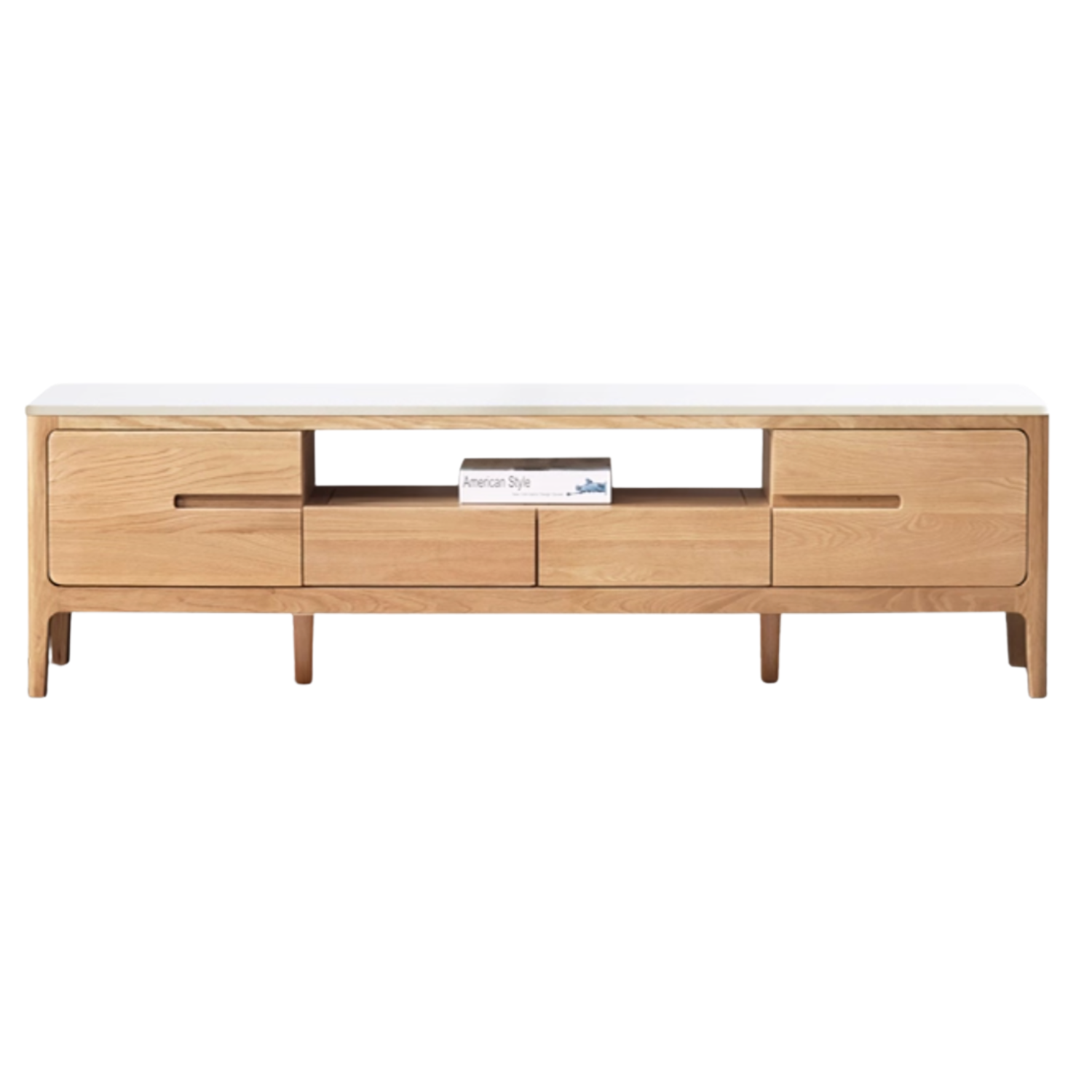 Solid Rubberwood, Oak Solid Wood TV Stand Slate Top.