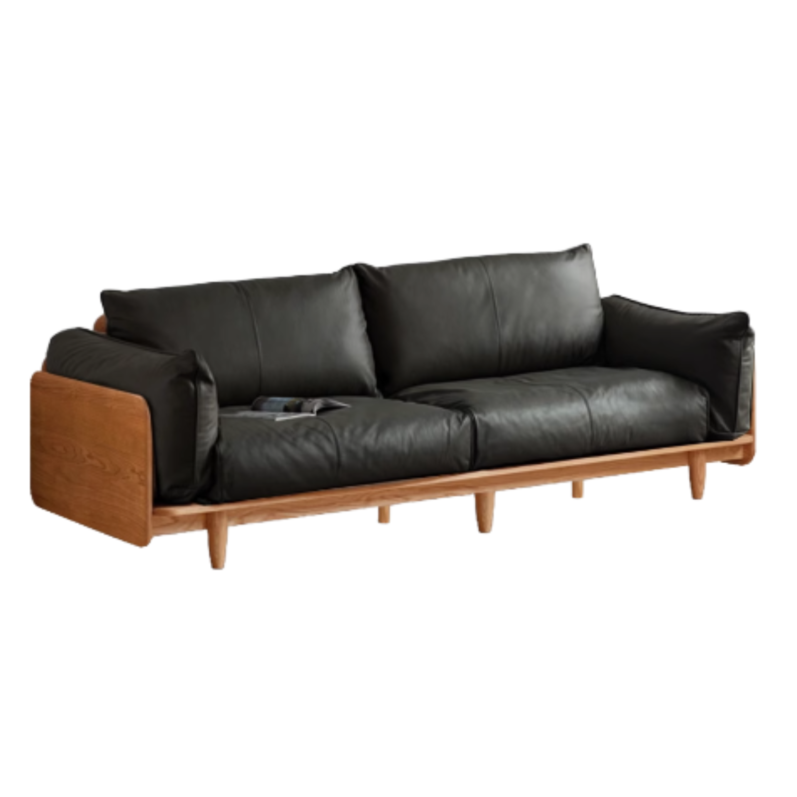 Cherry Wood Sofa Genuine Leather, Fabric-