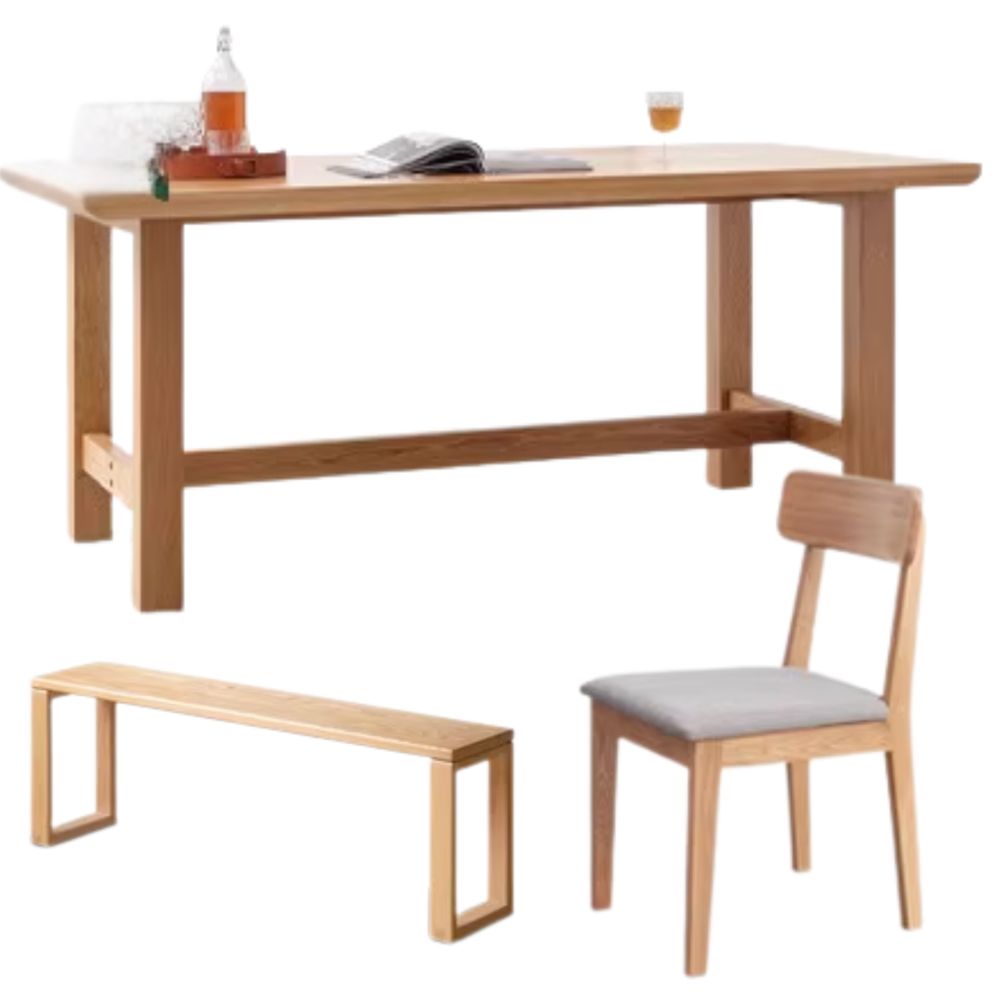 Oak, Ash, Poplar, Cherry Solid Wood Rustic Style Dining Table