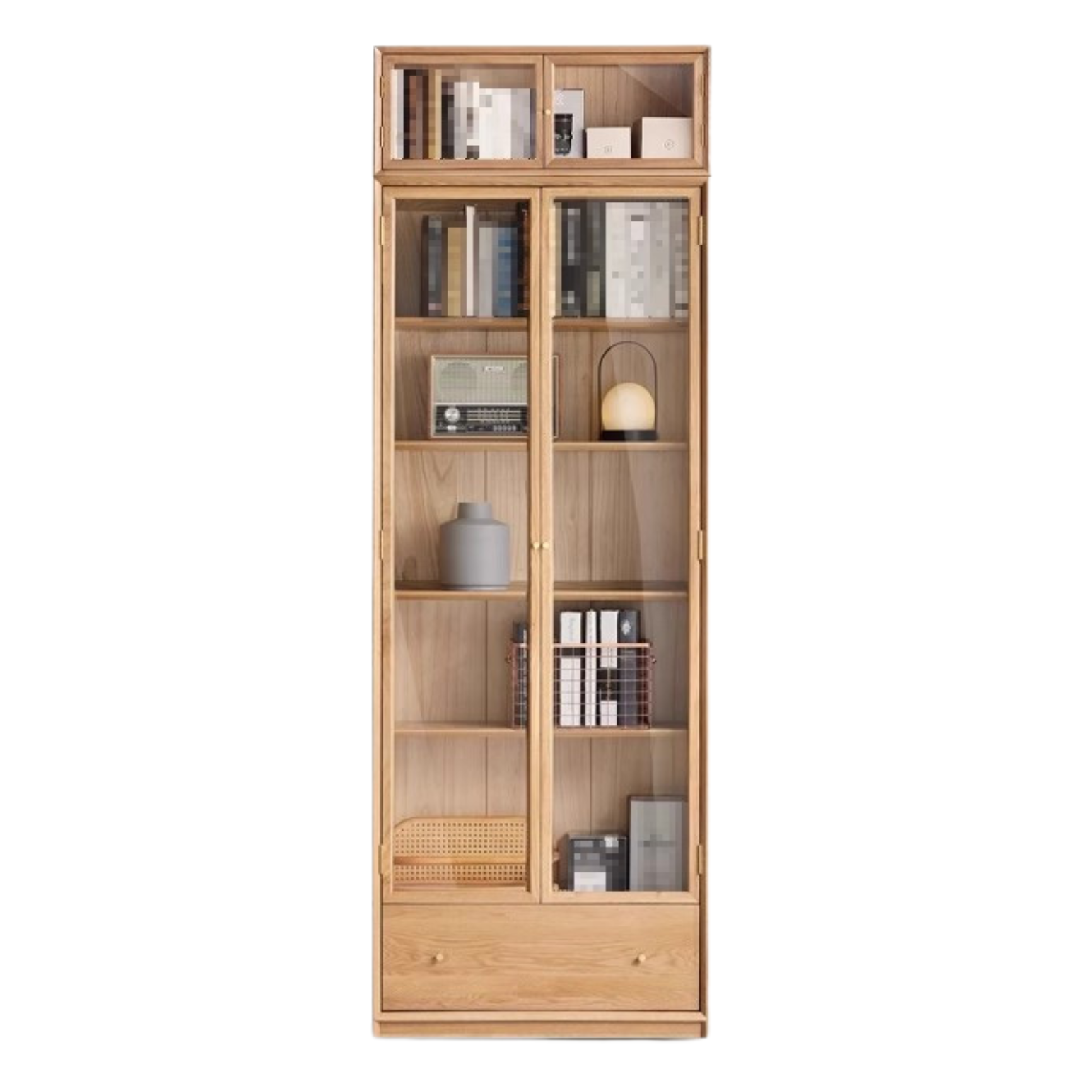 Oak Solid Wood Nordic Style Bookshelf with Floor Storage Cabinet