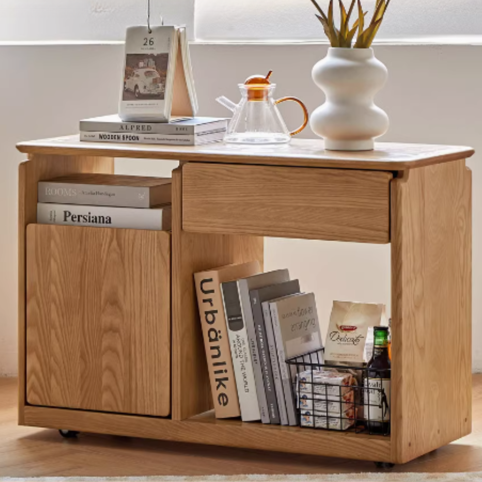 Oak, Black Walnut, Ash Solid Wood Mobile Side Table