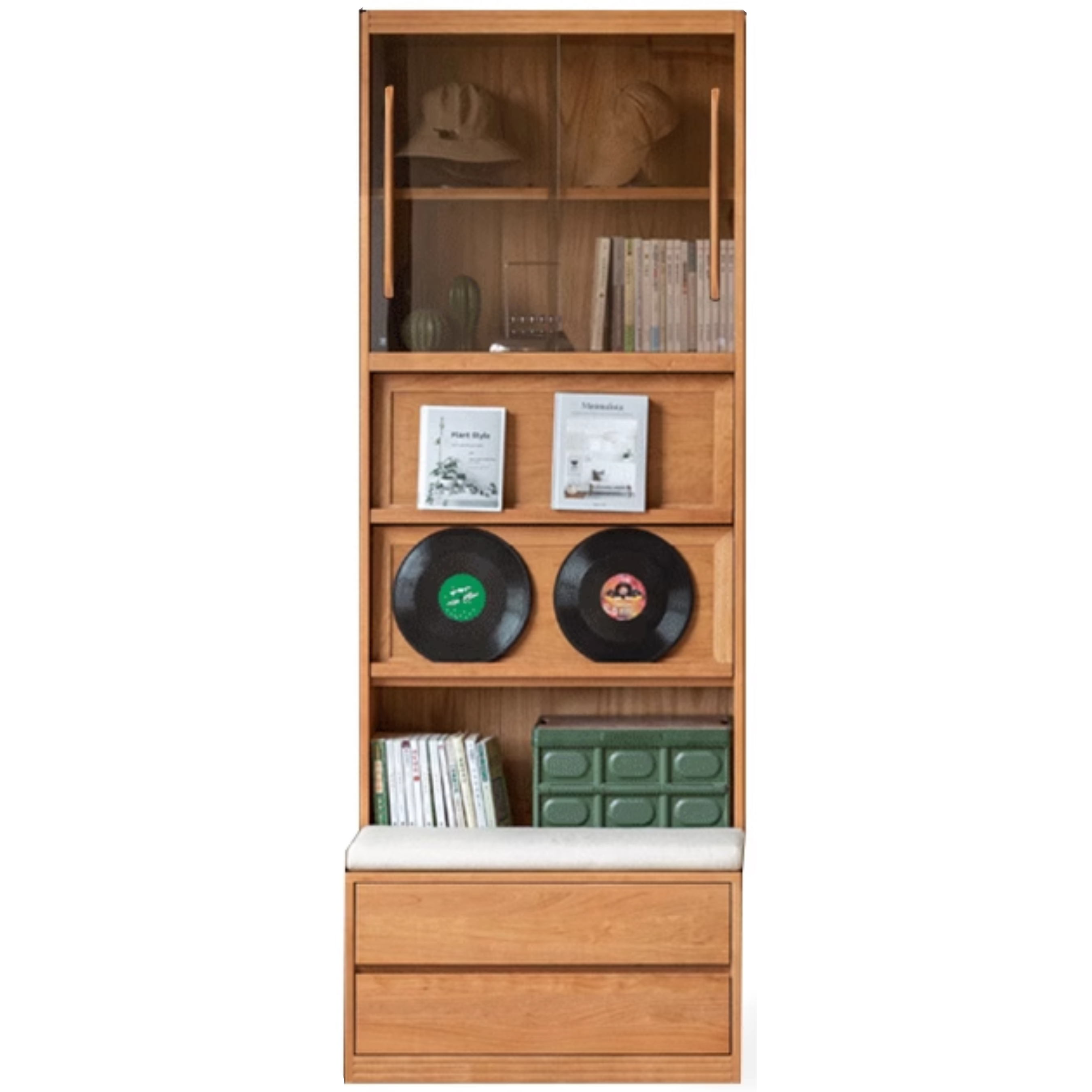Cherry Solid Wood Bookcase Combination Glass Cabinet