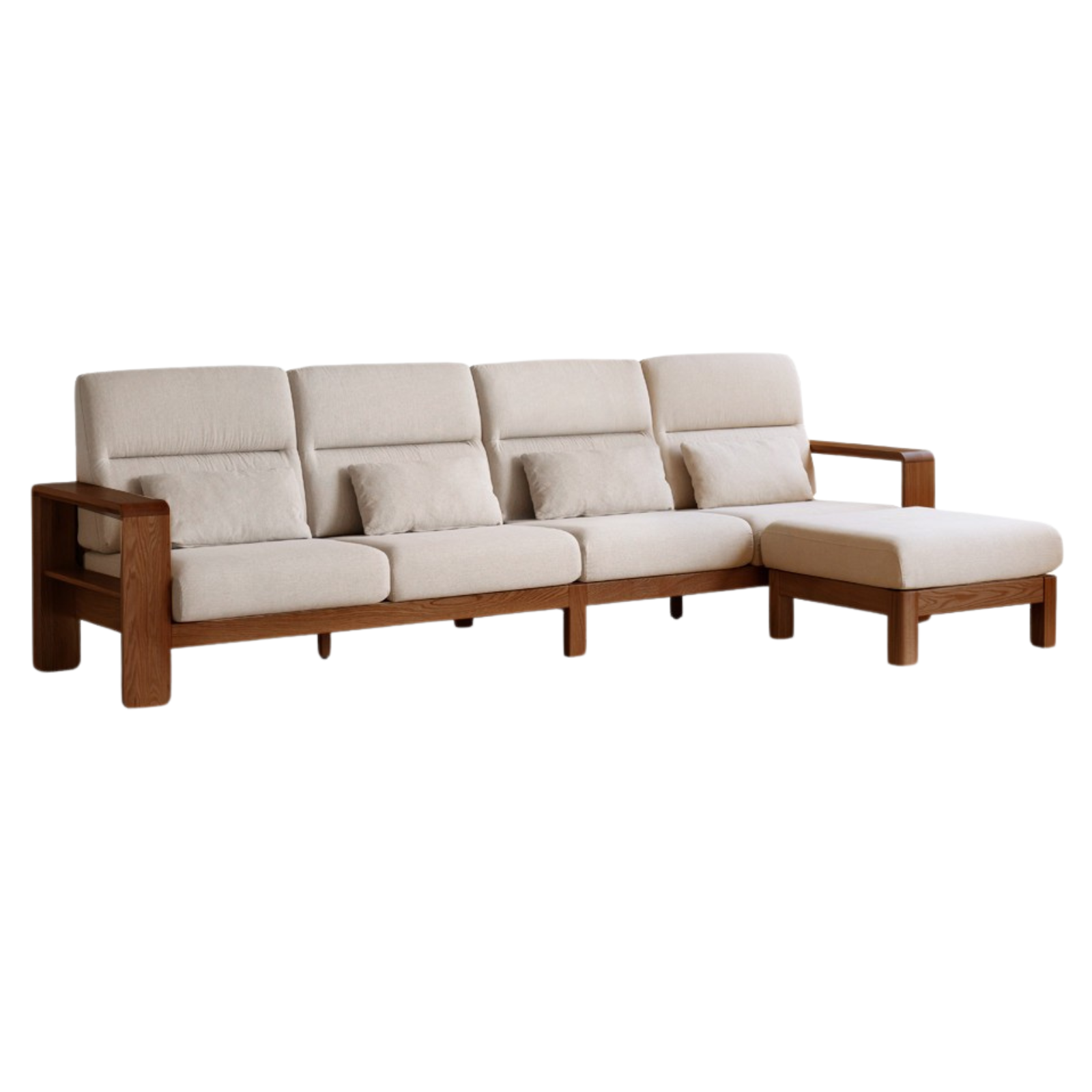Oak Solid Wood Modern Log Style Corner Fabric Sofa.