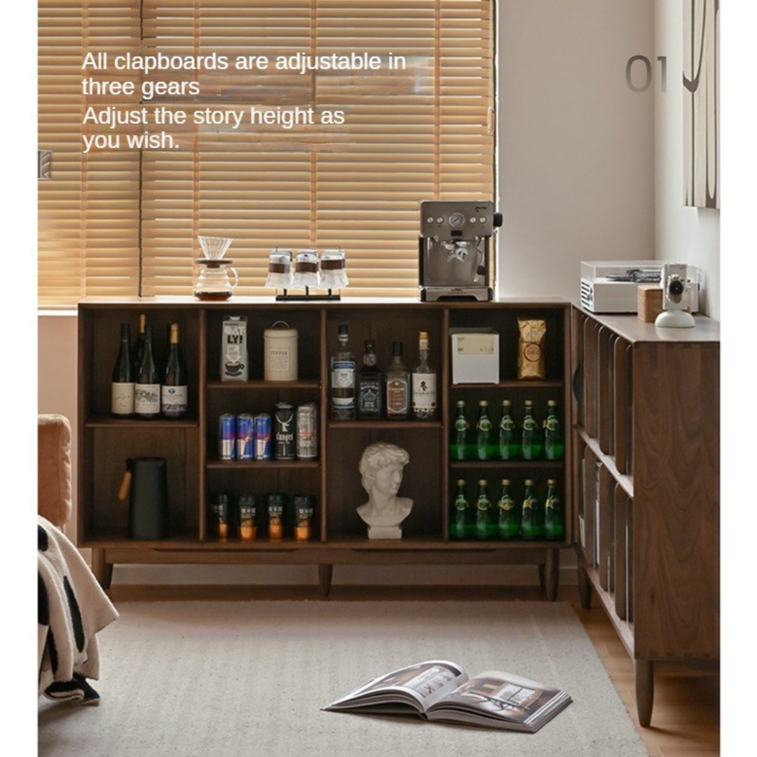 Black Walnut, Oak Solid Wood Bookcase Modern Storage Cabinet.