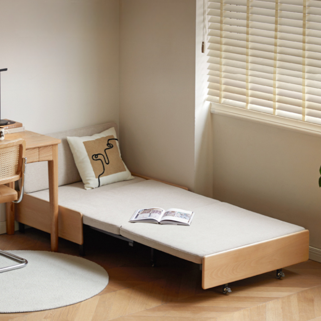 Beech Solid Wood Sofa Ull Out Retractable Single Bed.