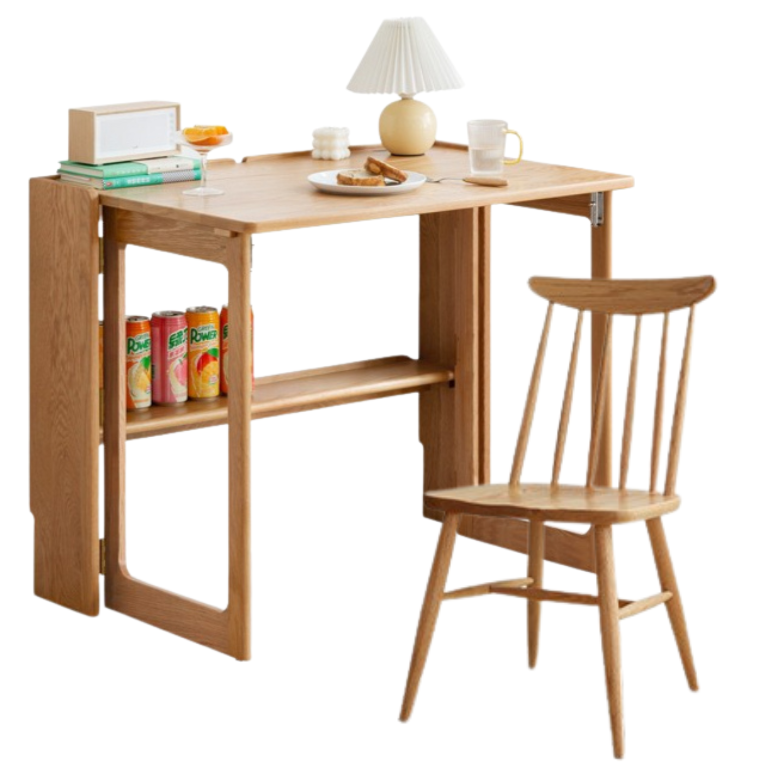 Solid Rubberwood, Oak Solid Wood Nordic Modern Dining Folding Table