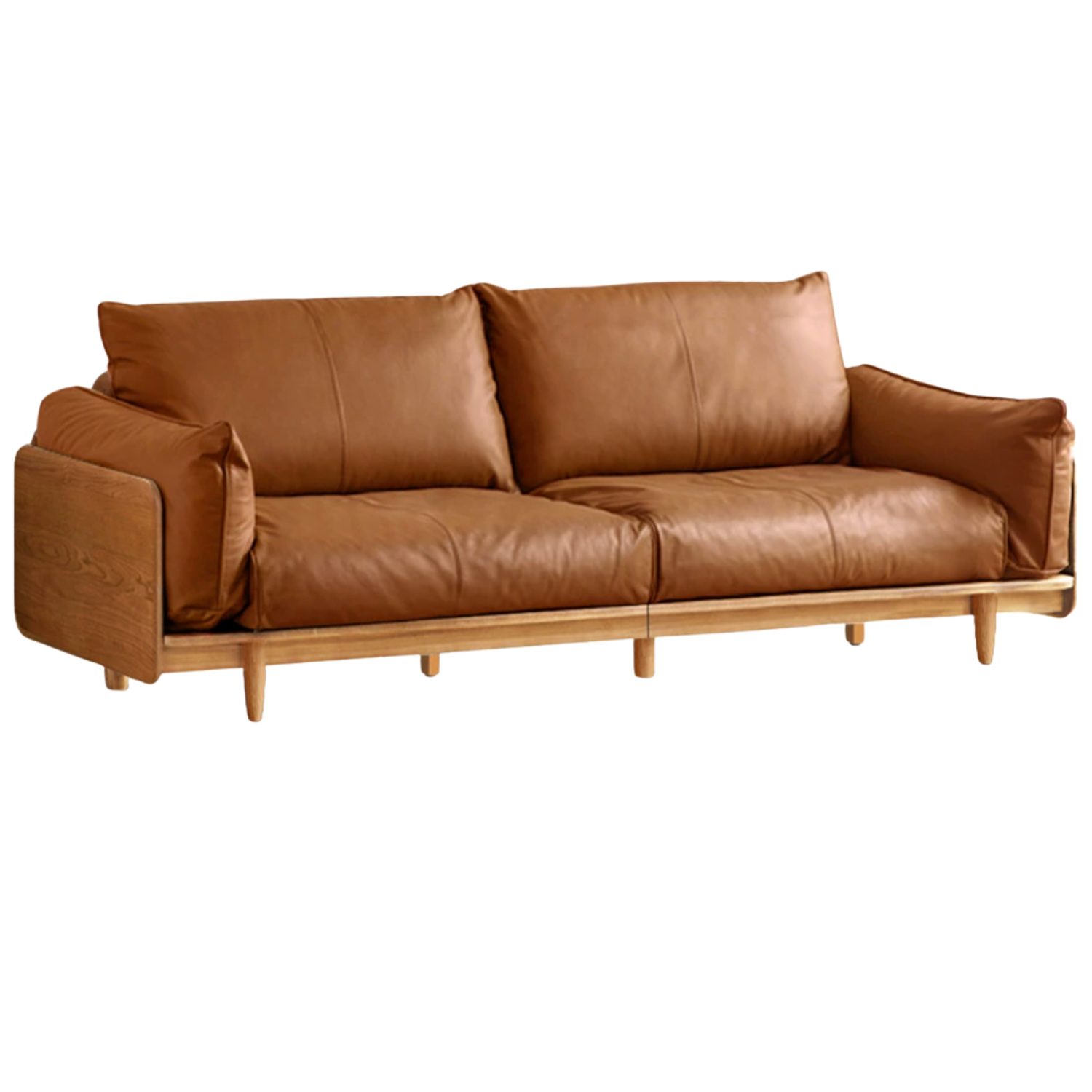 Cherry Wood Contemporary Casual Sofa Genuine Leather, Fabric