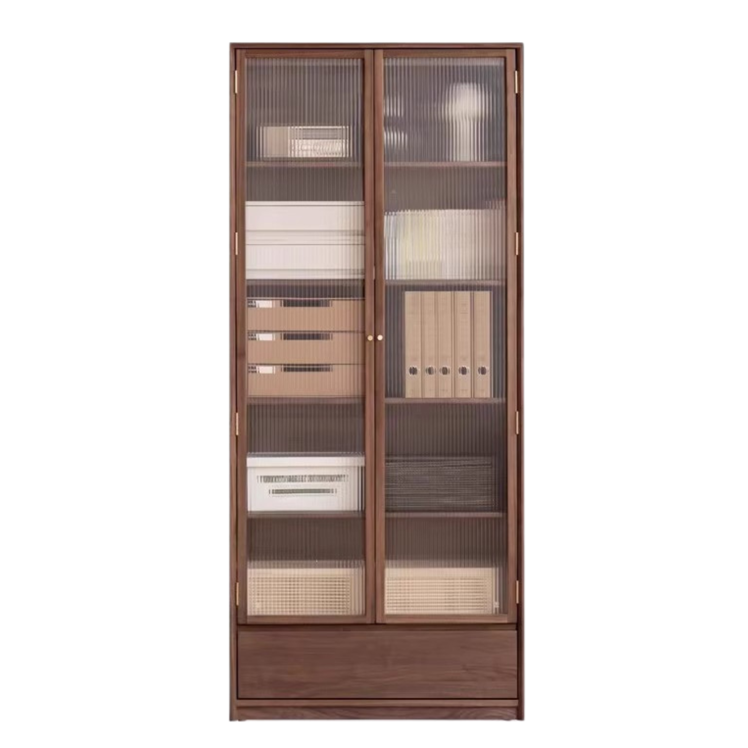 Black Walnut Solid Wood Bookcase Display Glass Door Storage Cabinet