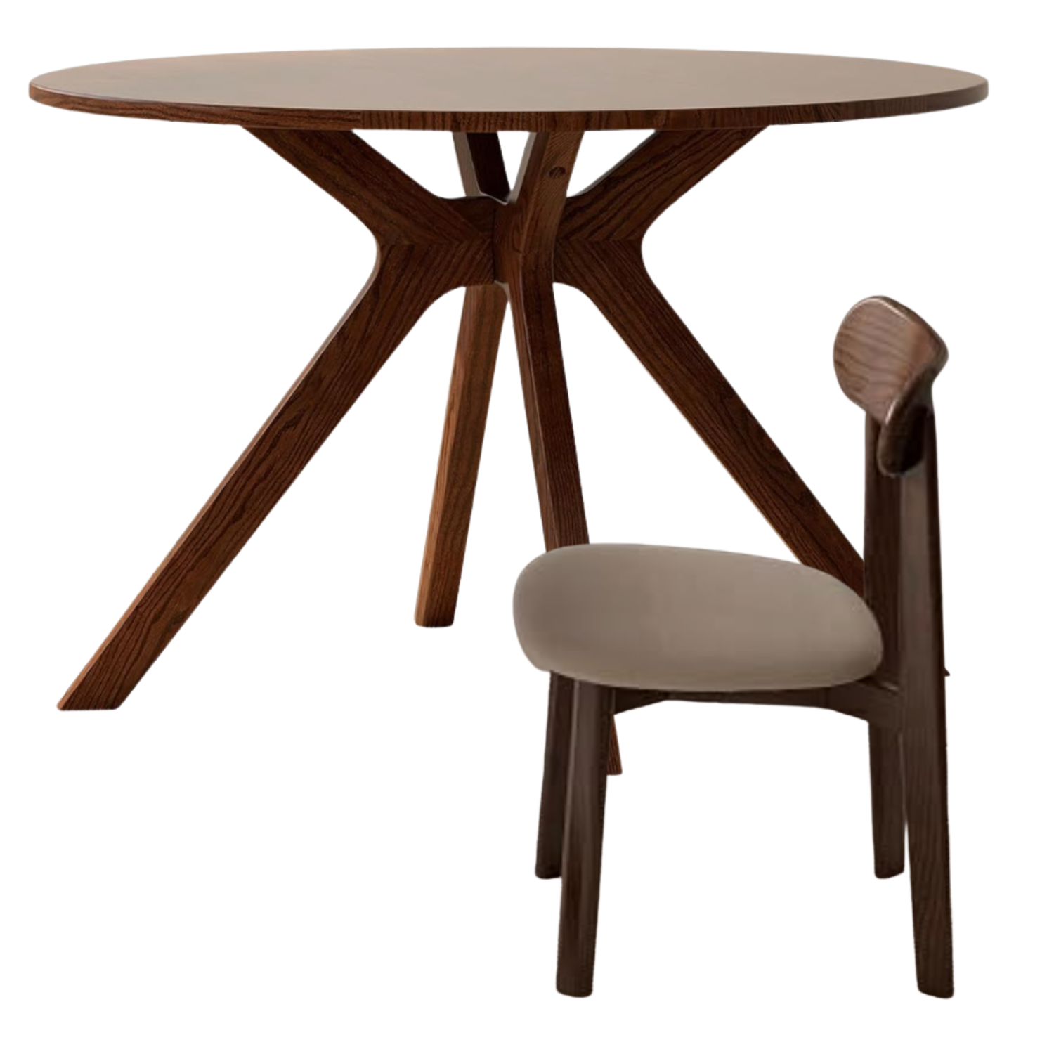 Black Walnut, Oak Solid Wood Round Dining Table with X-Shape Crossed Legs