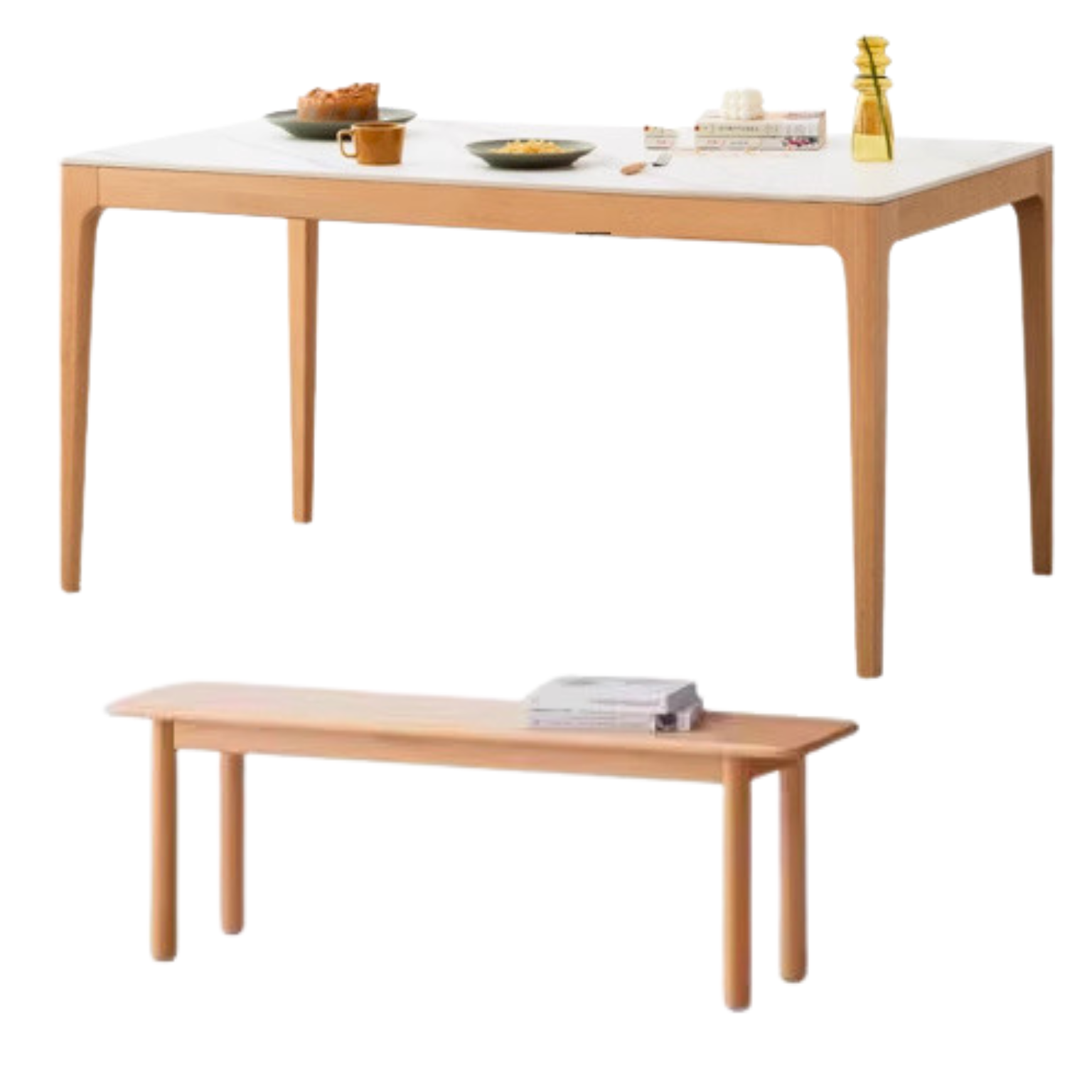 Beech Solid Wood Rectangular Slate Dining Table