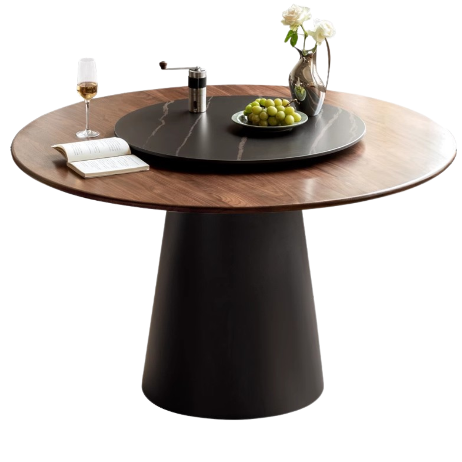 Black Walnut, Oak Solid Wood, Sandalwood Rock Slab Round Dining Table