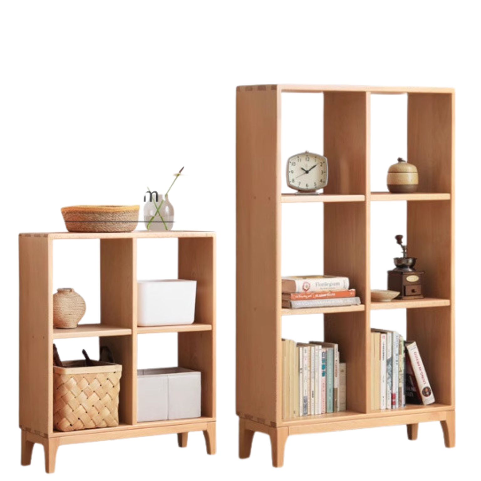 Beech Solid Wood Bookshelf, Nordic Display Rack