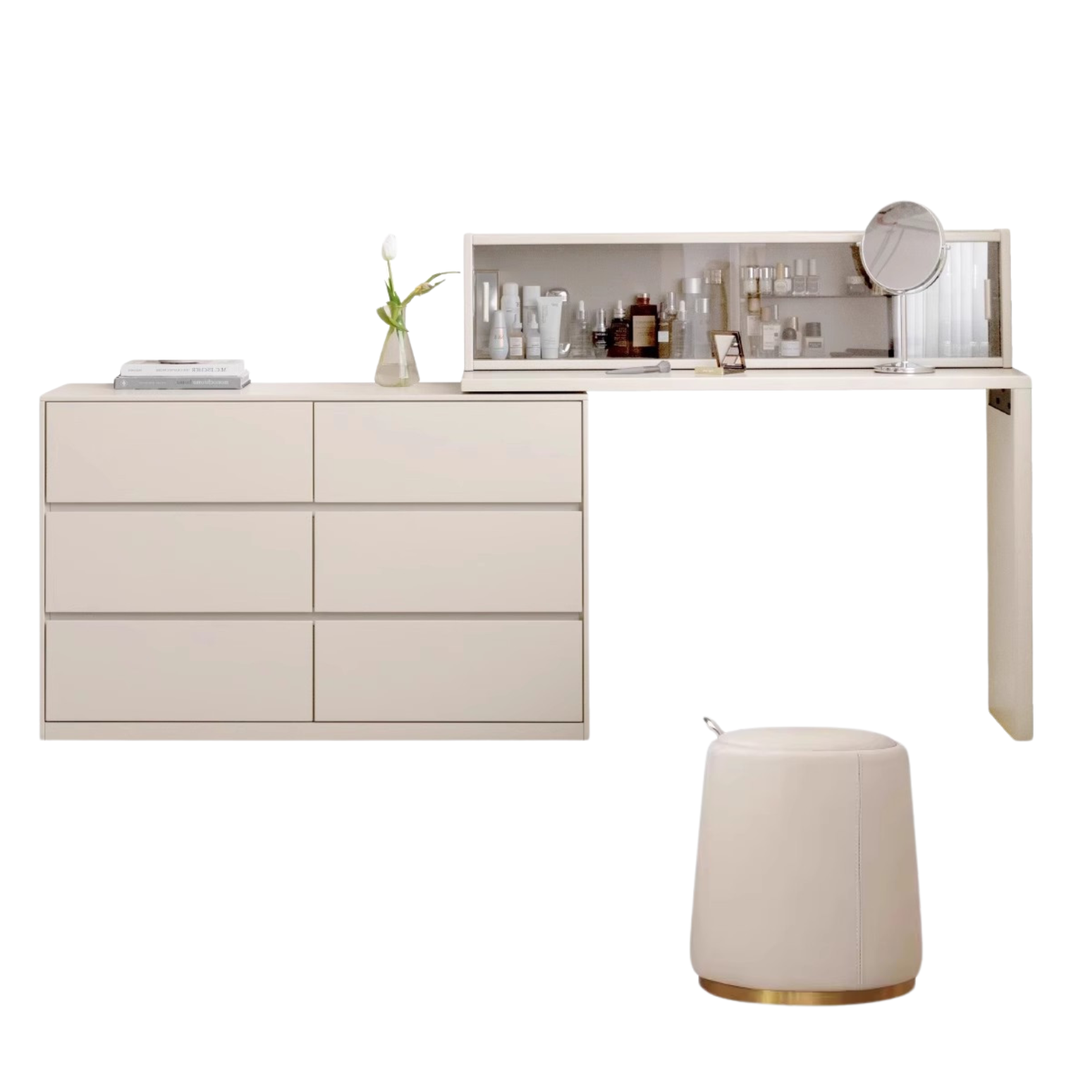 Solid Rubberwood Cream Style Dressing Table Integrated Drawer.