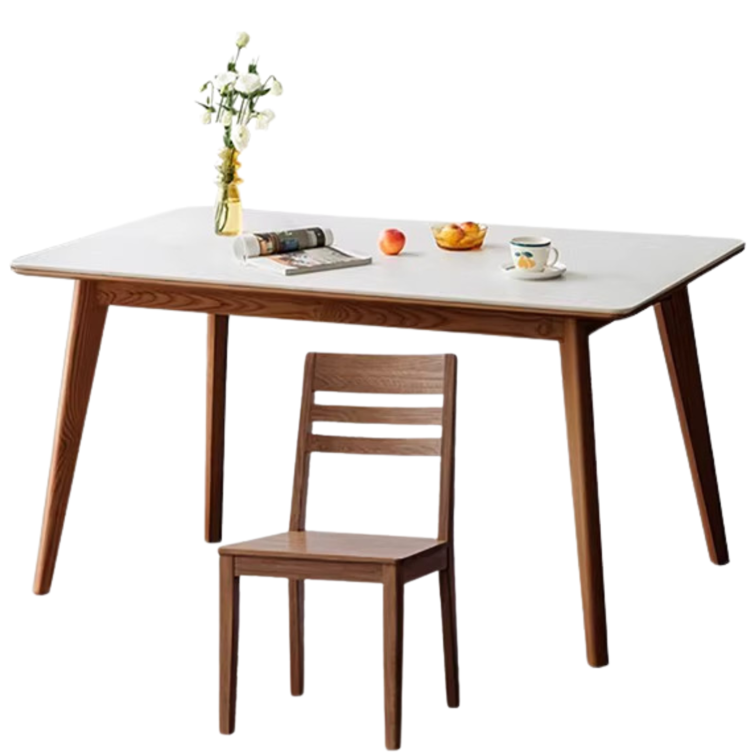 Ash Solid Wood Nordic Dining Table With Rock Slab Surface