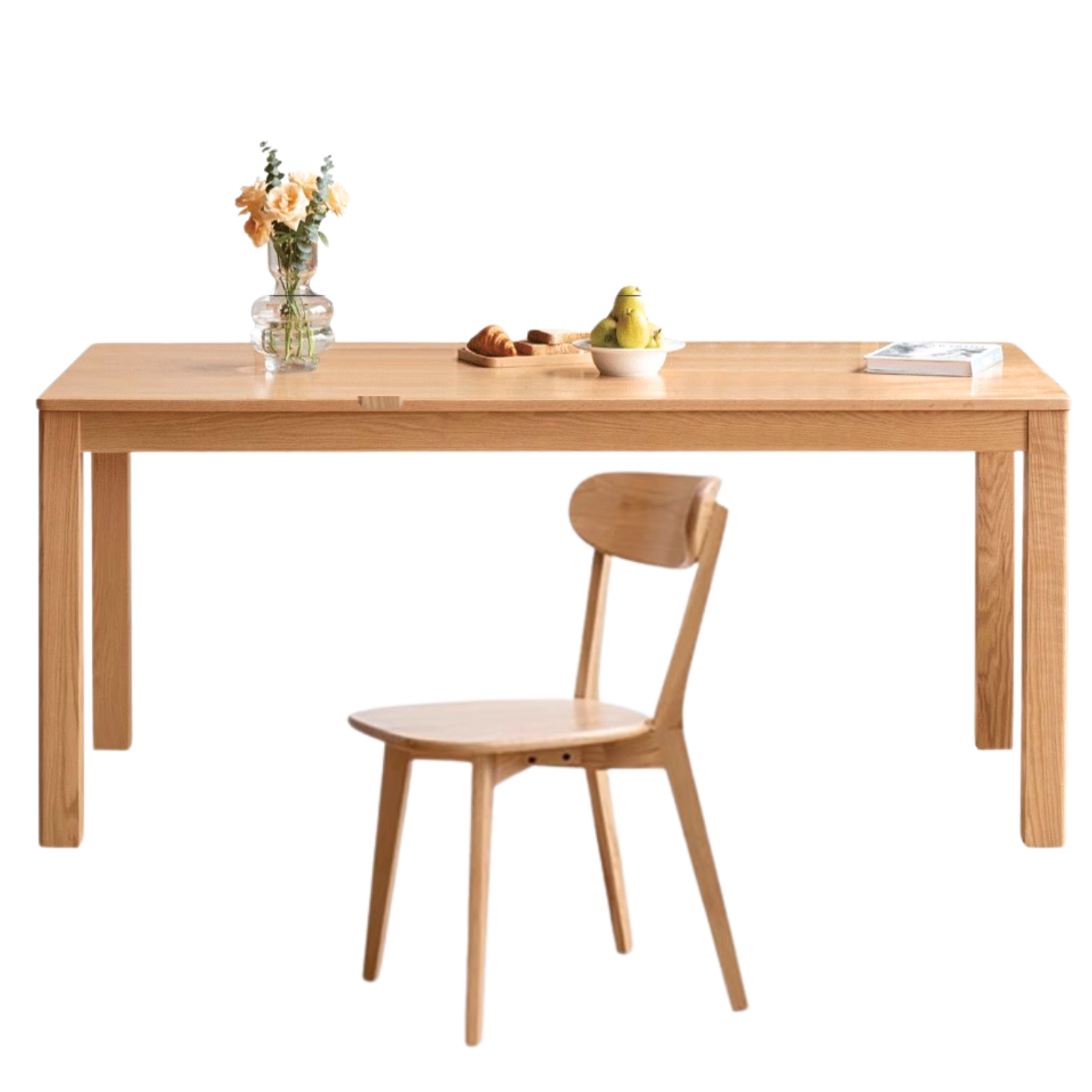 Oak Solid Wood, Solid Rubberwood Nordic Dining Table