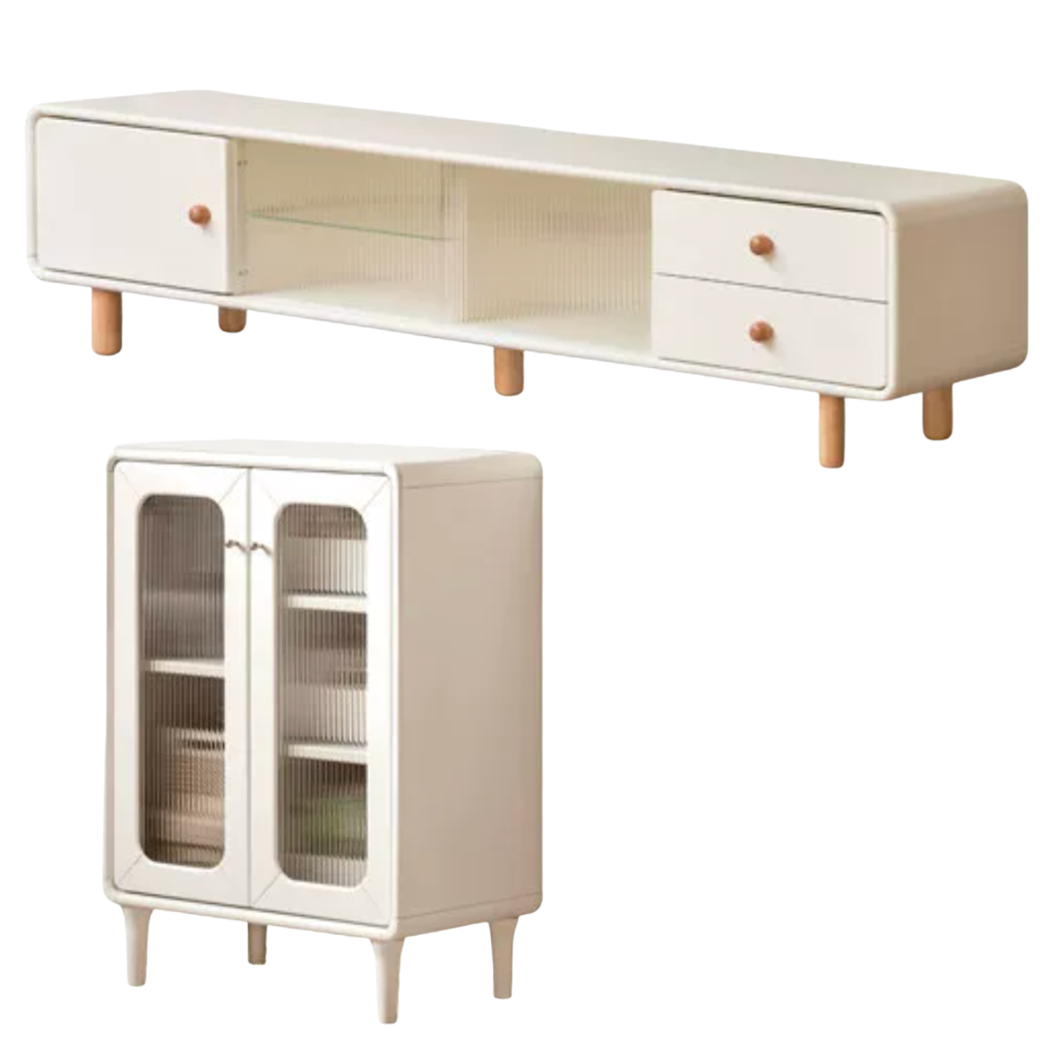 Solid Rubberwood White Floor TV Cabinet