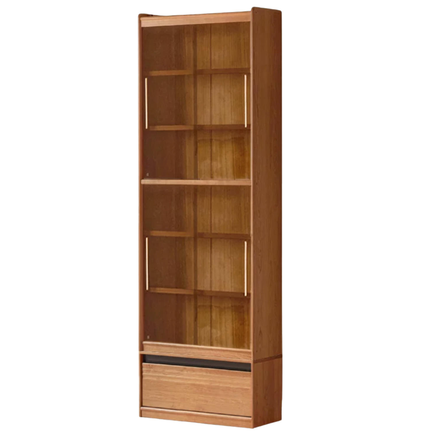 Cherry Solid Wood Bookcase with Wall Integration and Floor Storage Cabinet