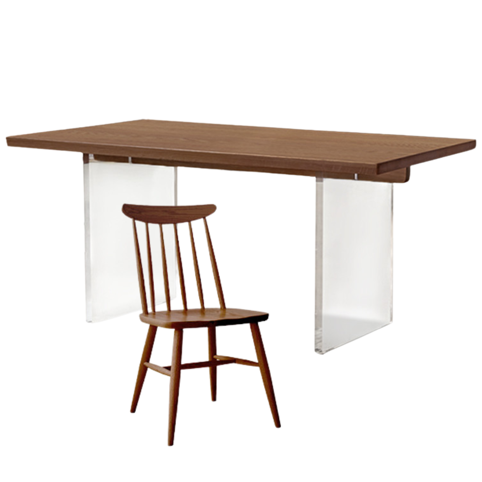 Black Walnut, South American Walnut, Oak Solid Wood Acrylic Suspension Dining Table
