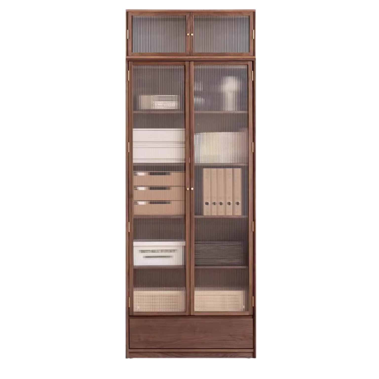 Black Walnut Solid Wood Bookcase Display Glass Door Storage Cabinet