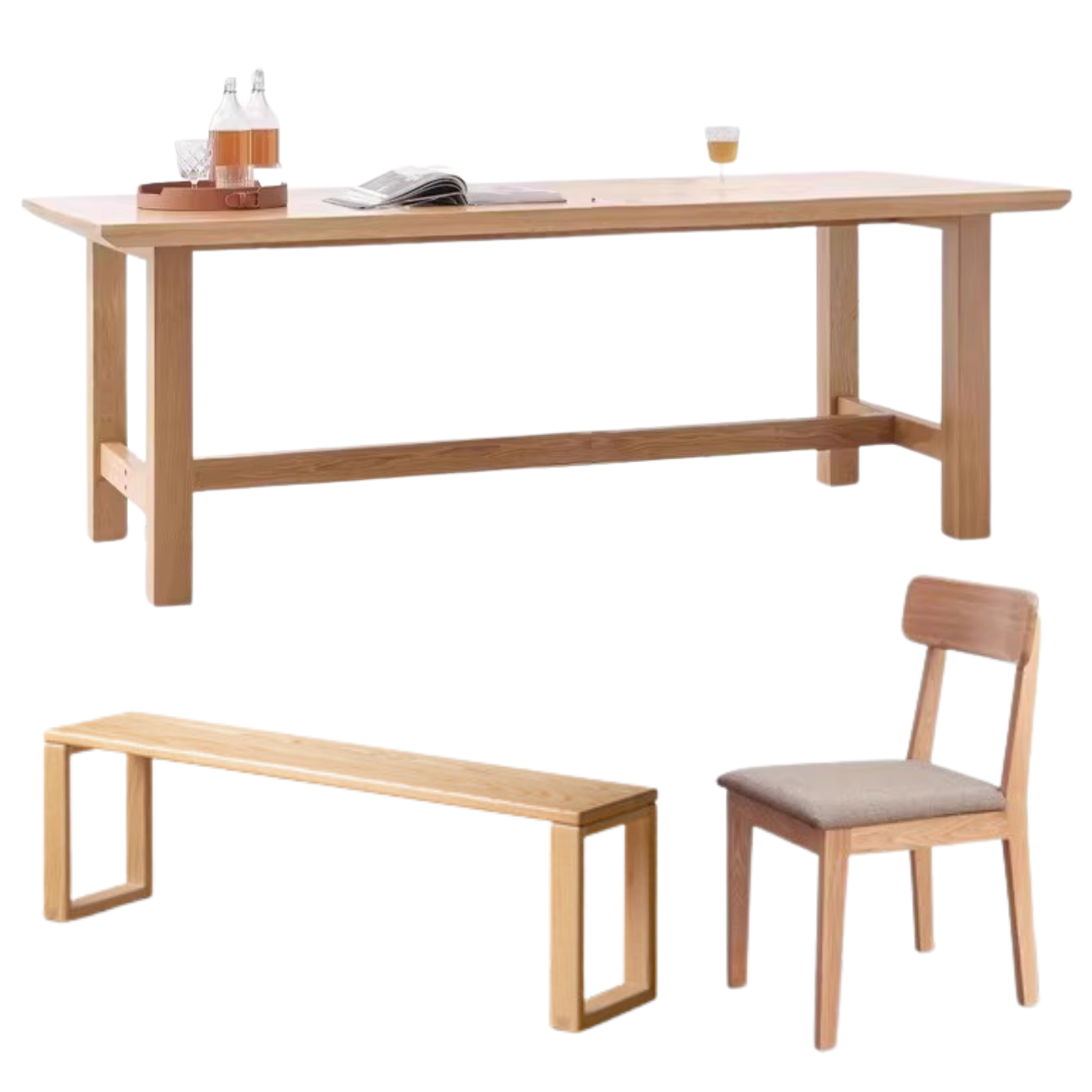 Oak, Ash, Poplar, Cherry Solid Wood Rustic Style Dining Table