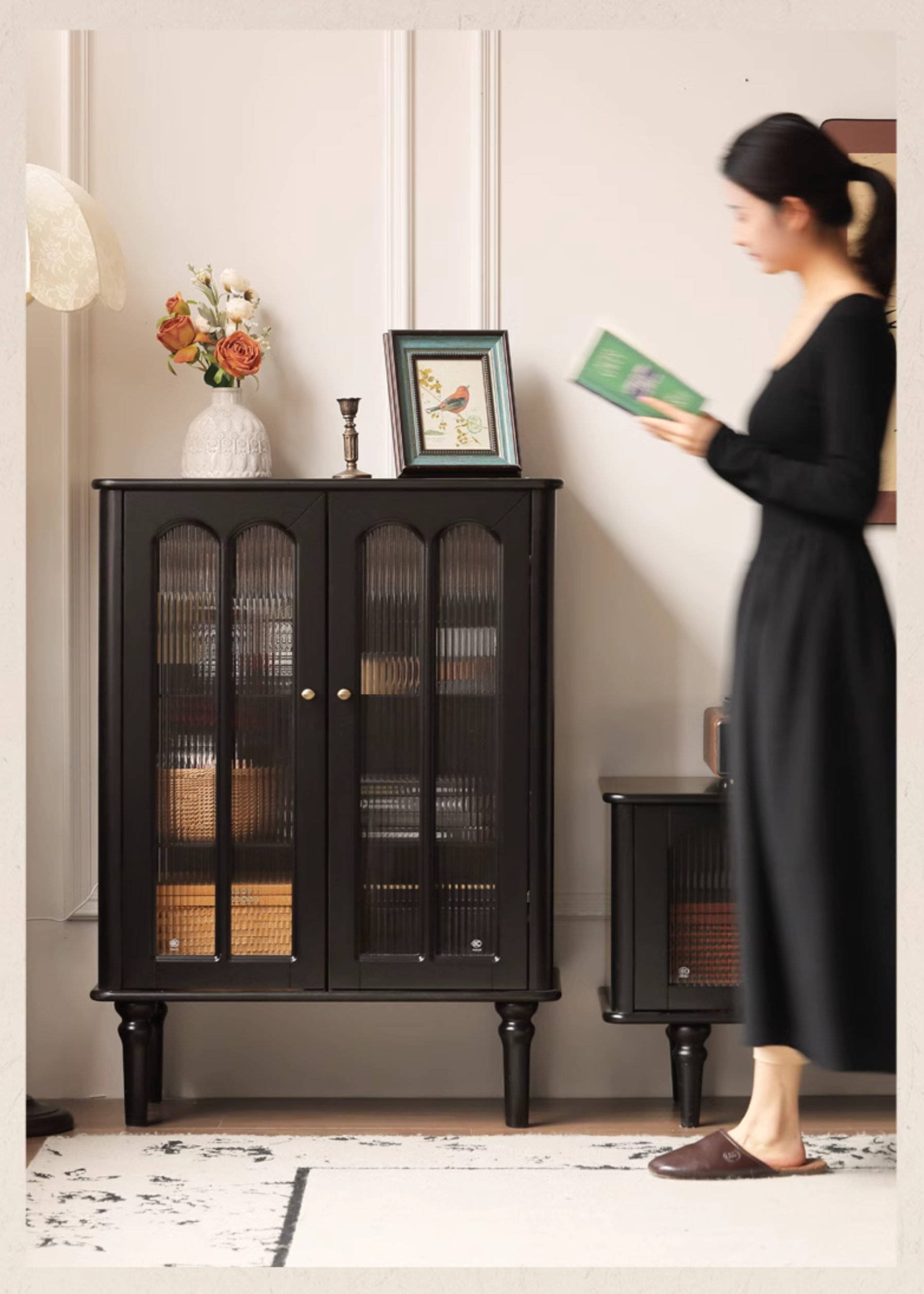 Solid Rubberwood French Retro Side Cabinet.