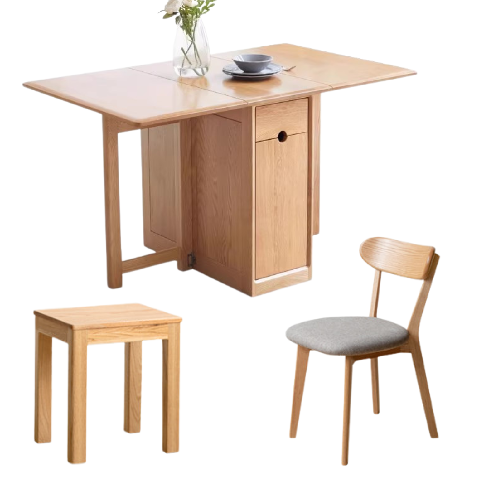 Ash, Oak Solid Wood Folding Dining Table