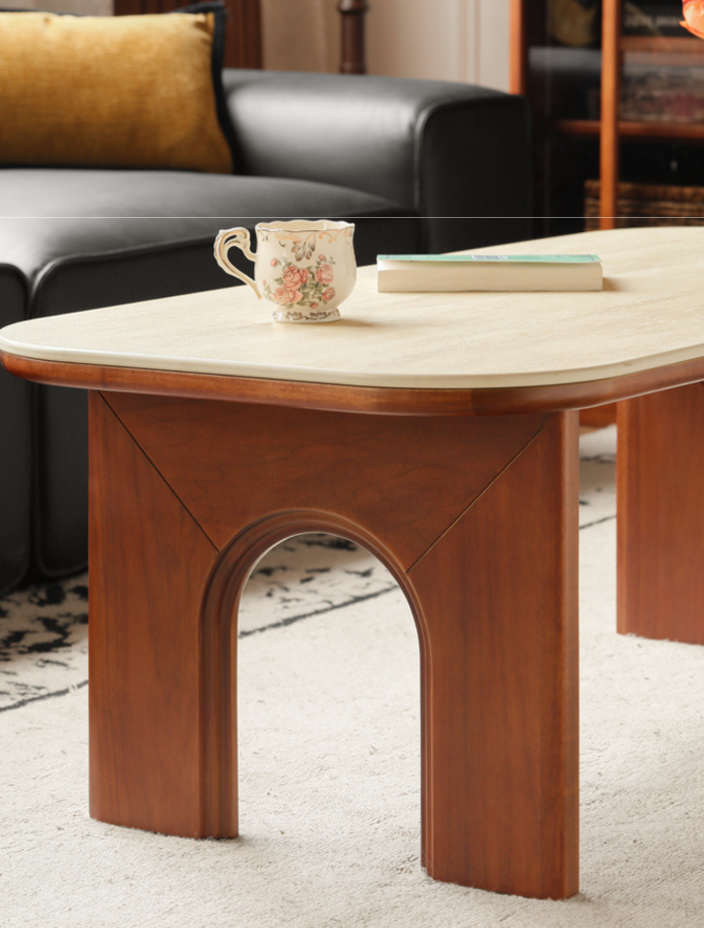 Poplar Solid Wood French Retro Rock Plate Coffee Table.