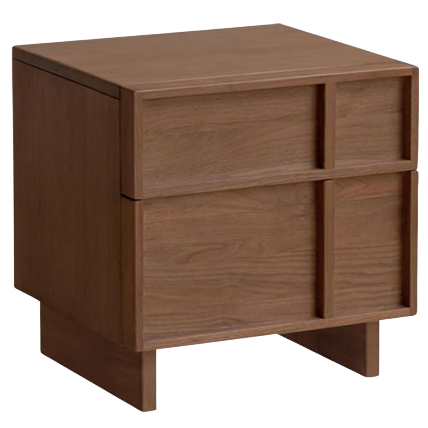 Ash Solid Wood Nightstand with Recessed Drawer Panels, Japandi Style