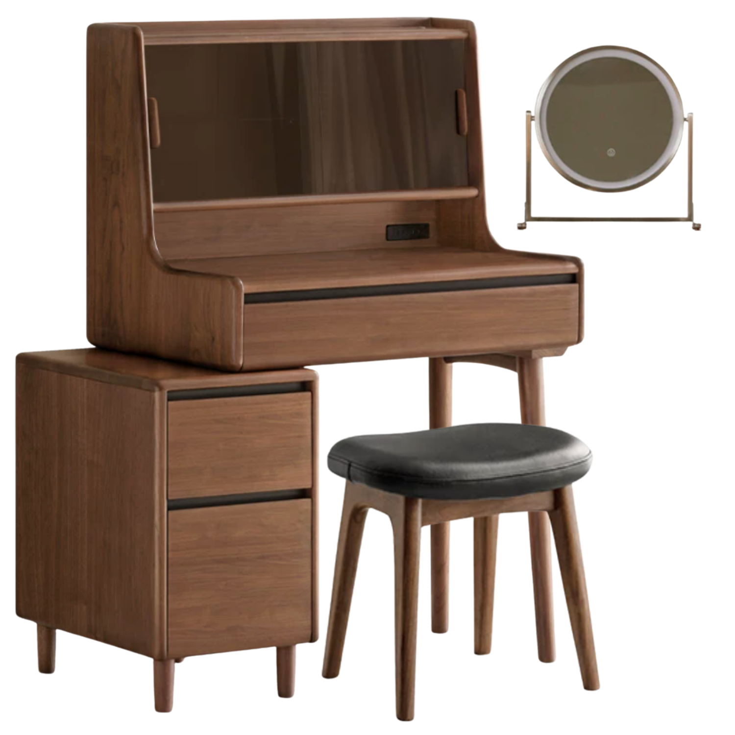 Black Walnut, Sandalwood Solid Wood Light Luxury Multifunctional Vanity Table