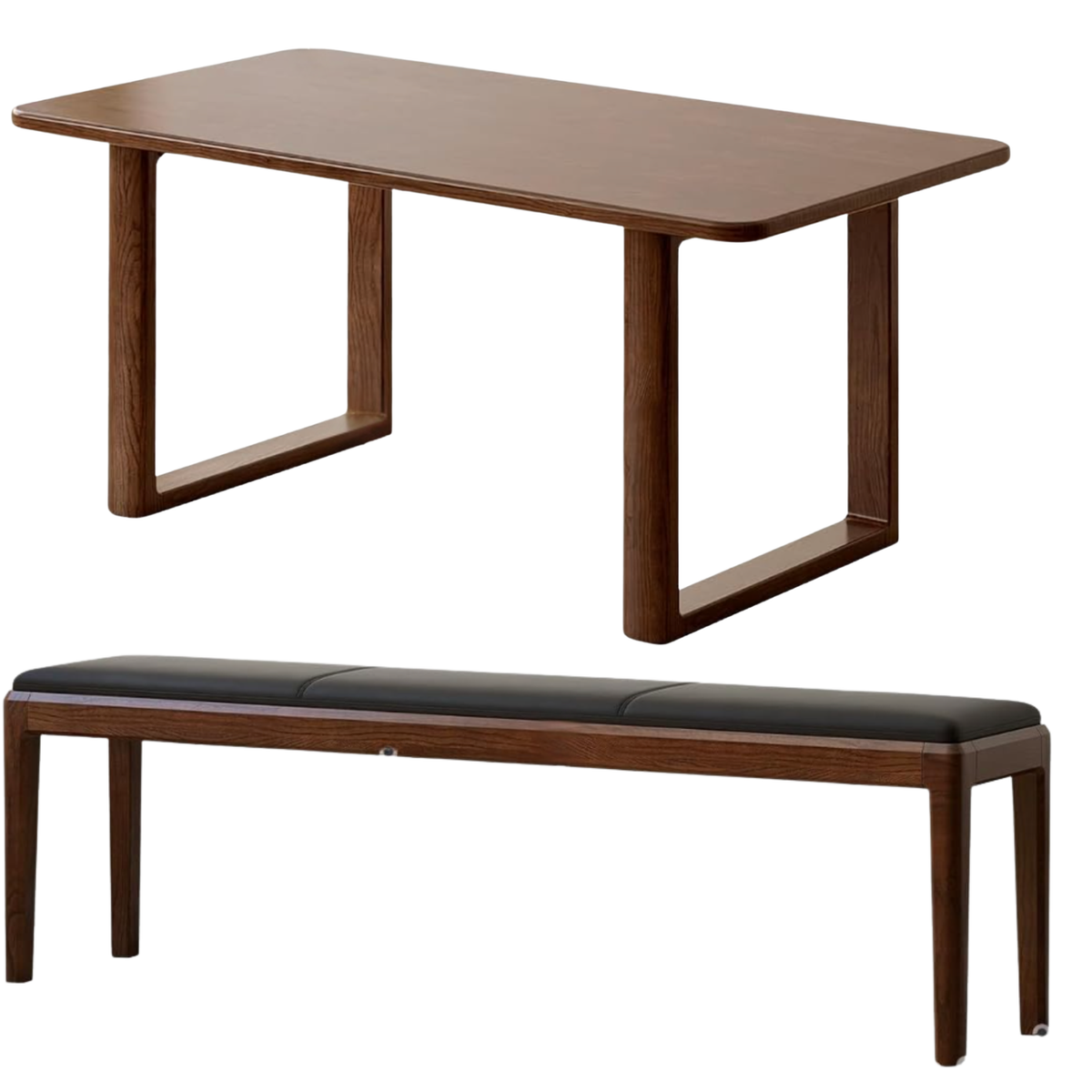 Black Walnut, Oak Solid Wood Dining Table with Industrial Trestle Legs