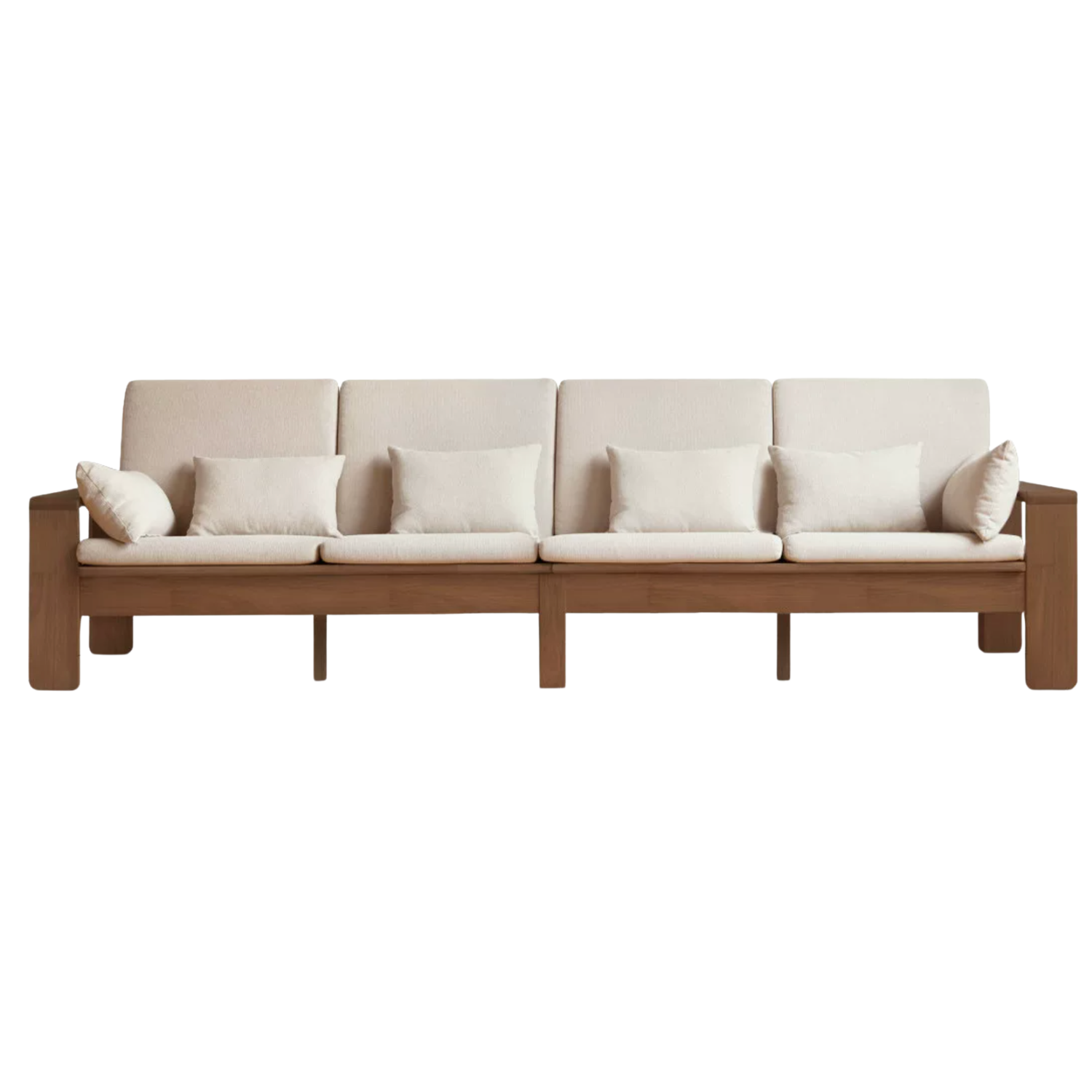 Oak, Rubberwood, Ash solid wood Frame Sofa with Vertical Slat Back and Linen Cushions