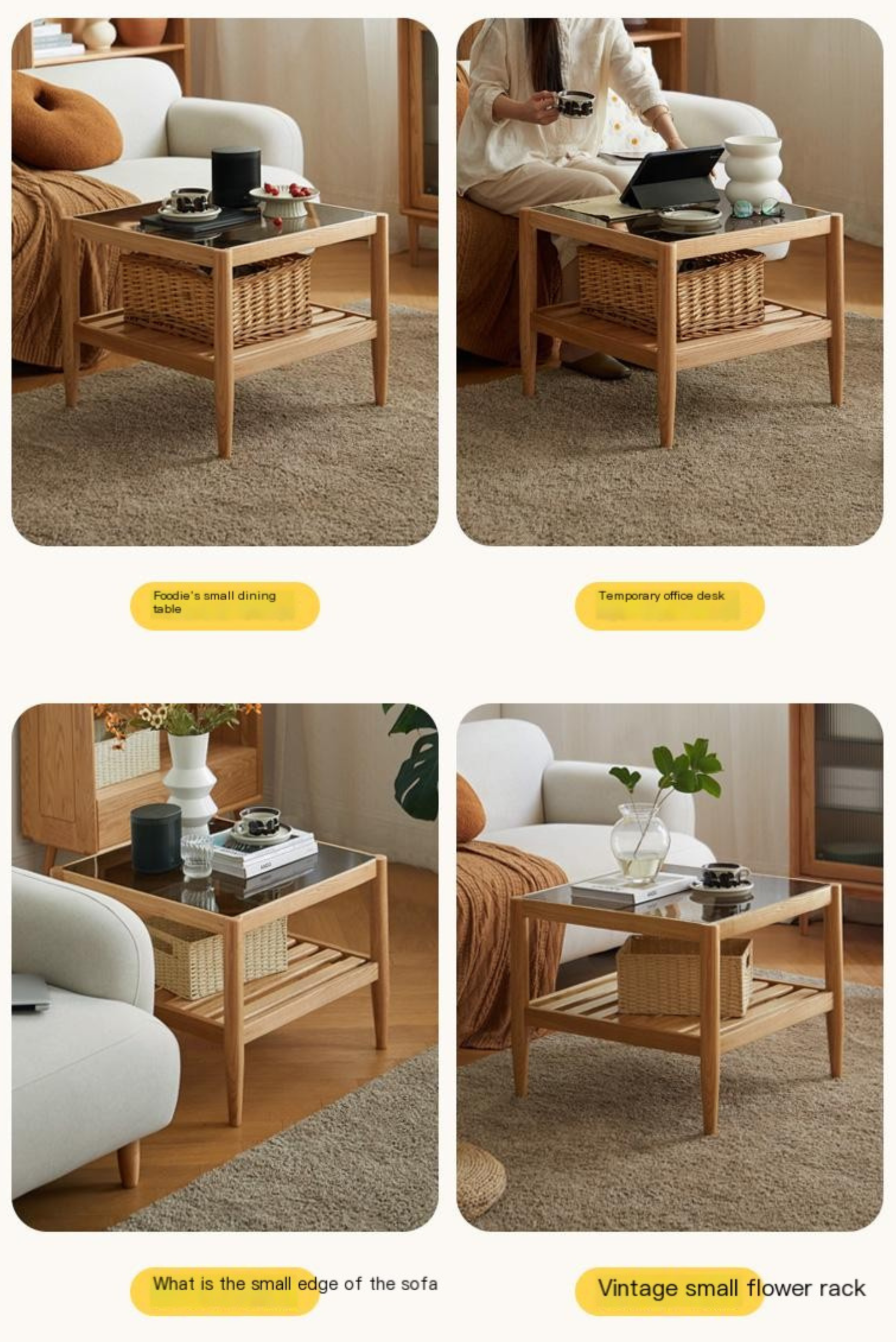 Oak Solid Wood Nordic Glass Coffee Table.