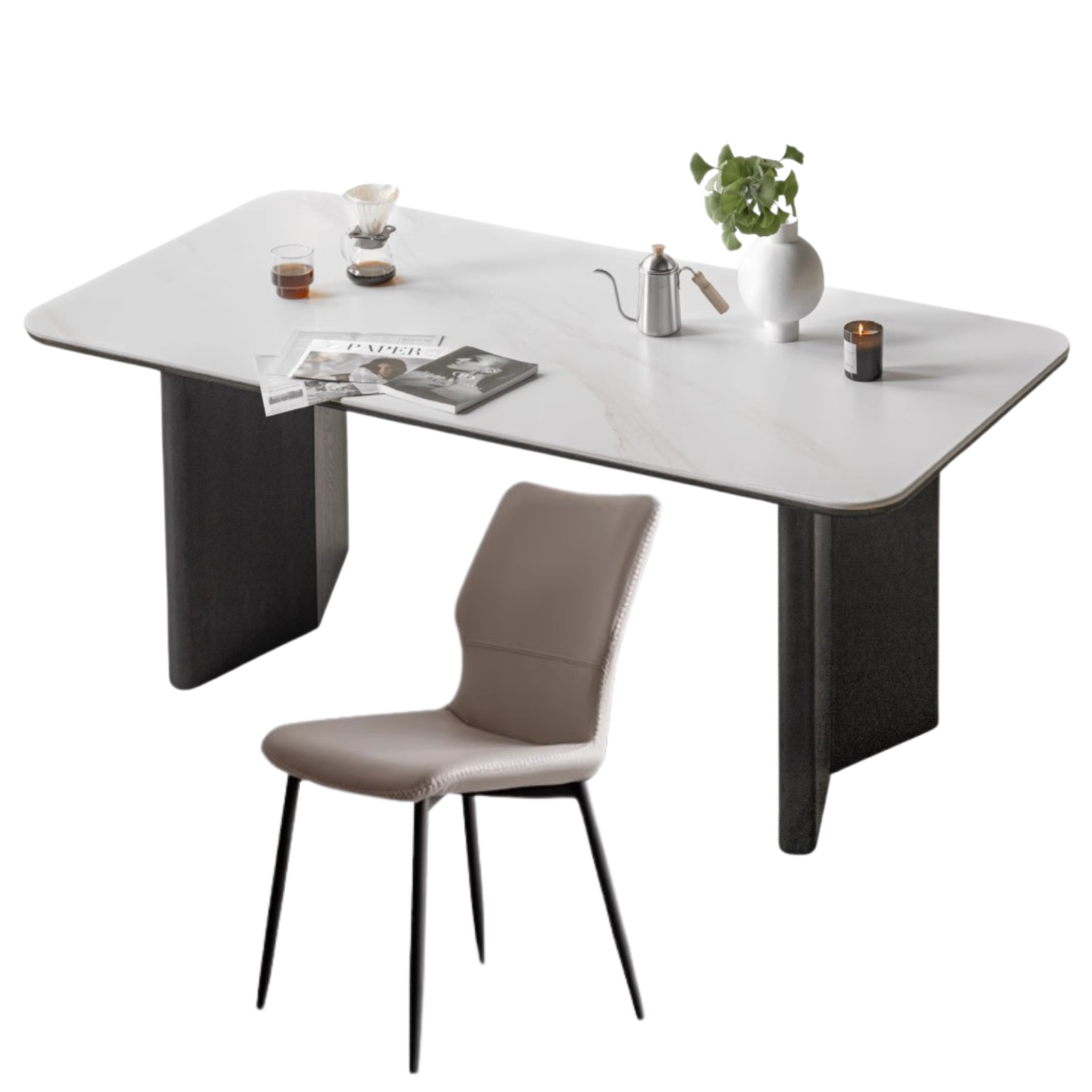 Oak Solid Wood, Solid Rubberwood Slate Italian Dining Table