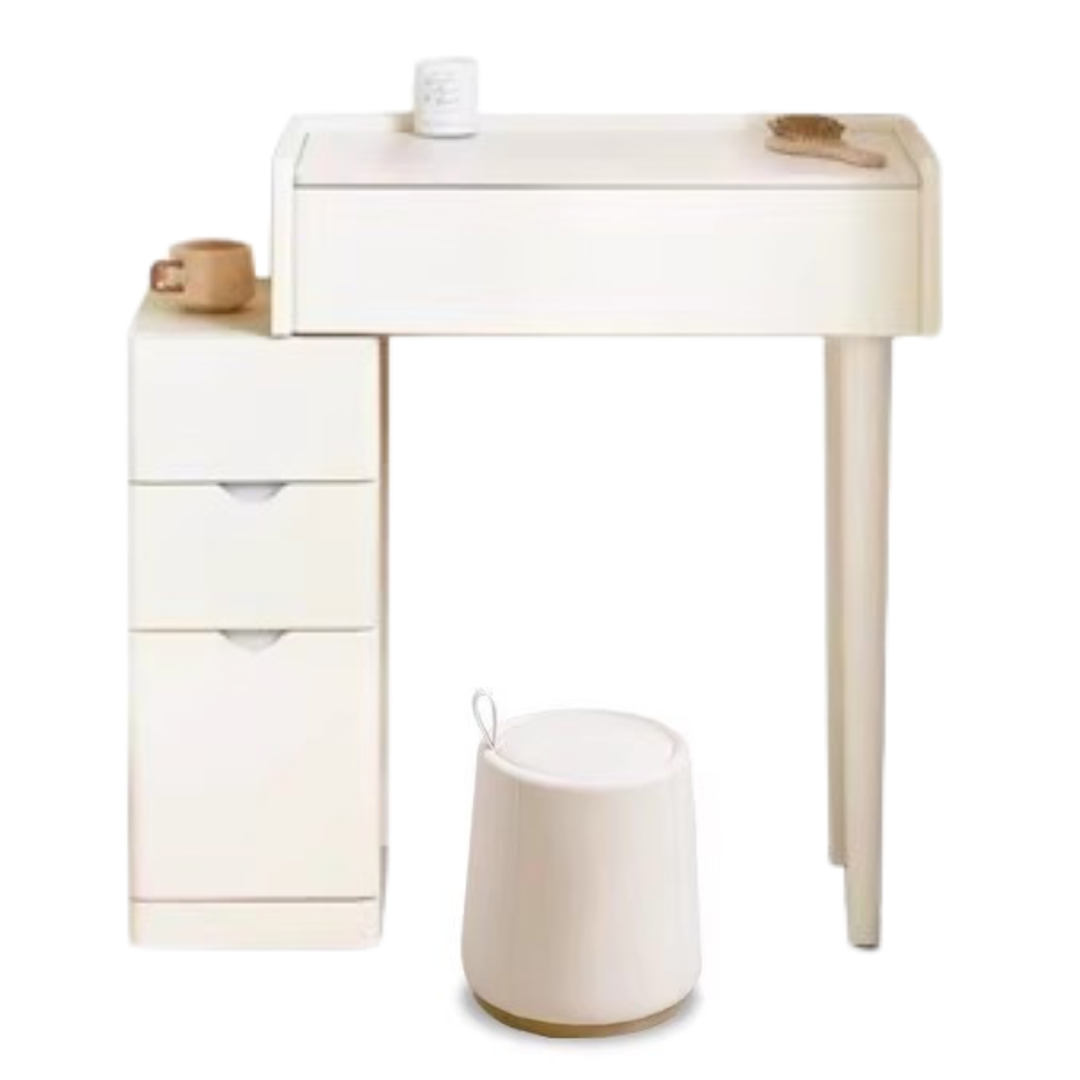 Pine Solid Wood Makeup Table Cream Style.