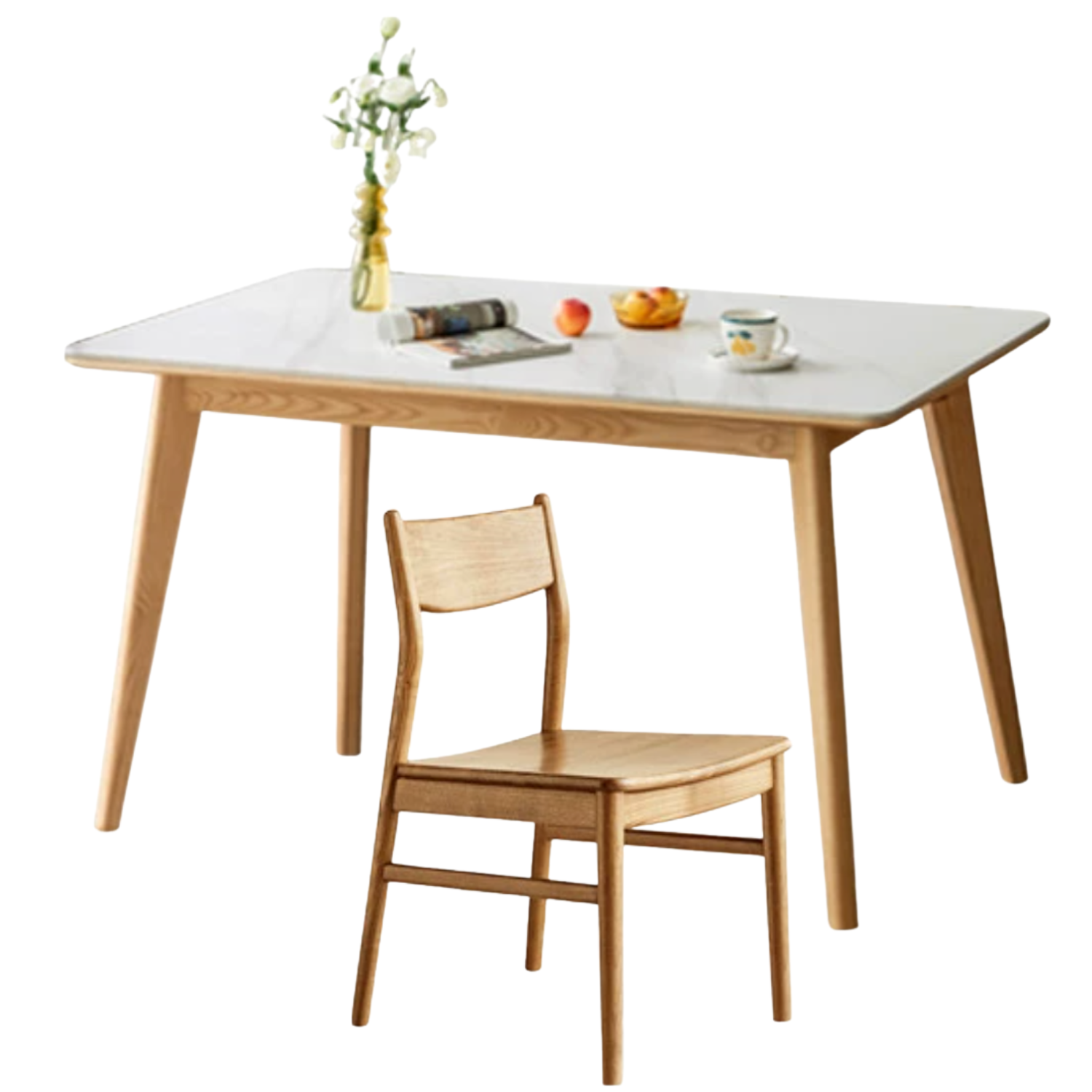 Ash Solid Wood Nordic Dining Table With Rock Slab Surface