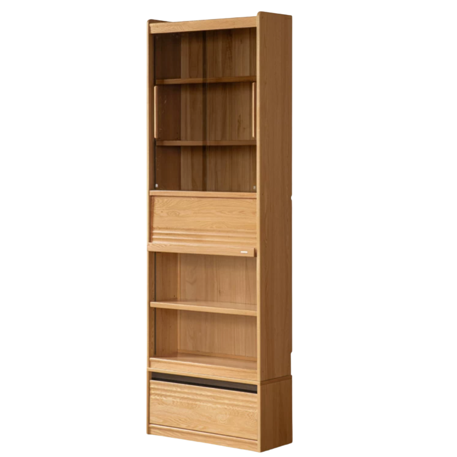 Oak, Ash Solid Wood Display Bookcase with Wall-Mounted Option and Storage Cabinet