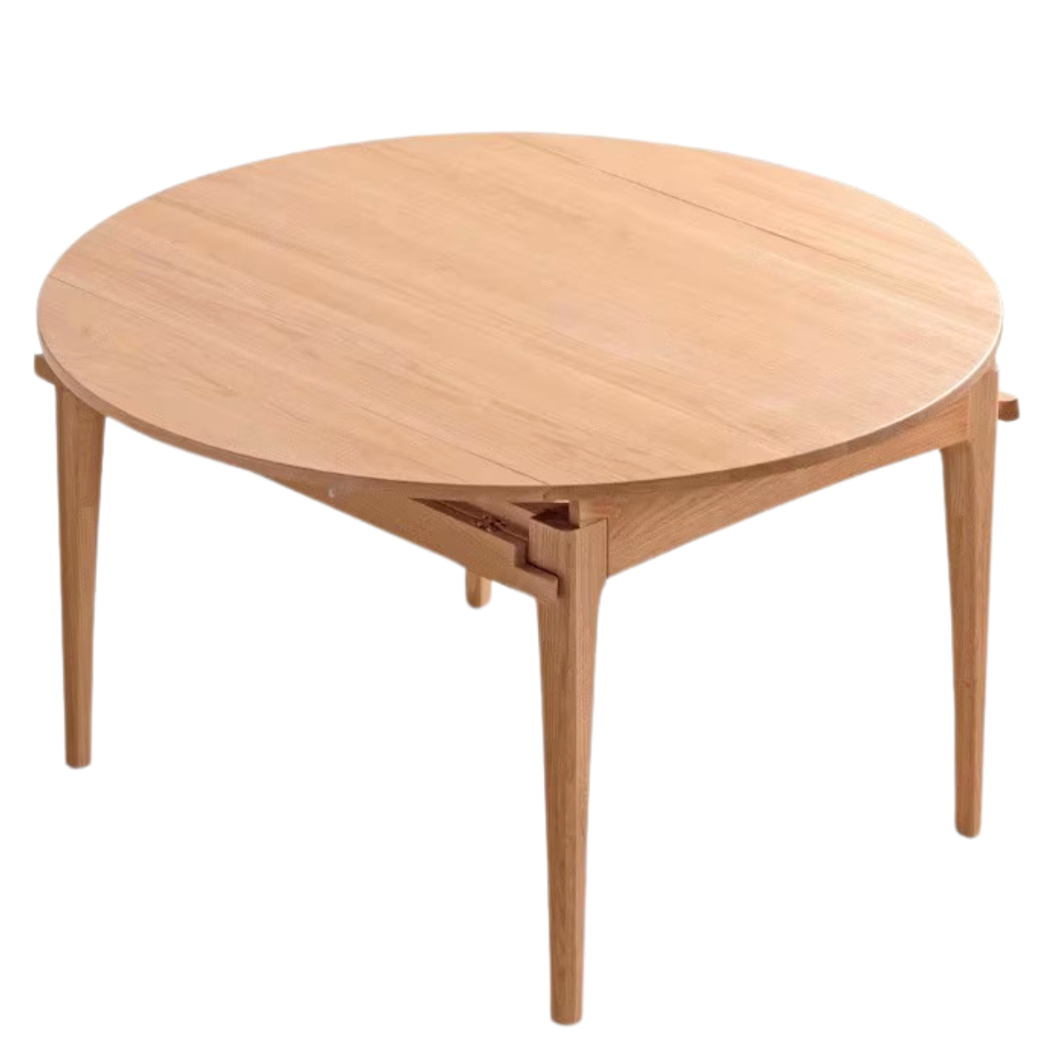 Oak, Solid Rubberwood Round Folding Dining Table With Rock Slab Surface