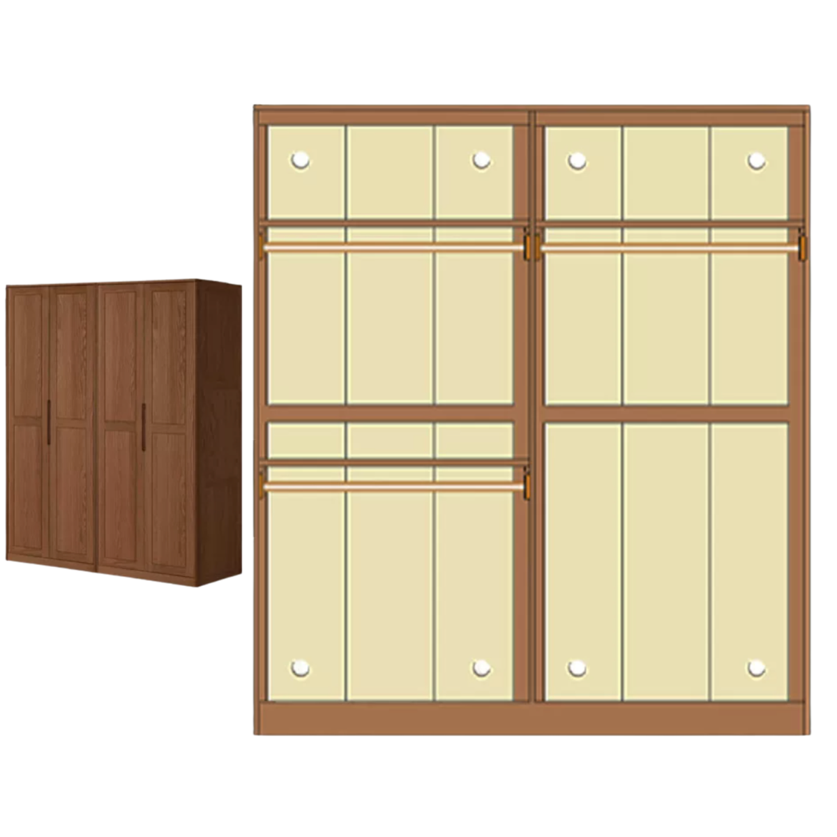 Oak Solid Wood Wardrobe with Recessed Groove Handles