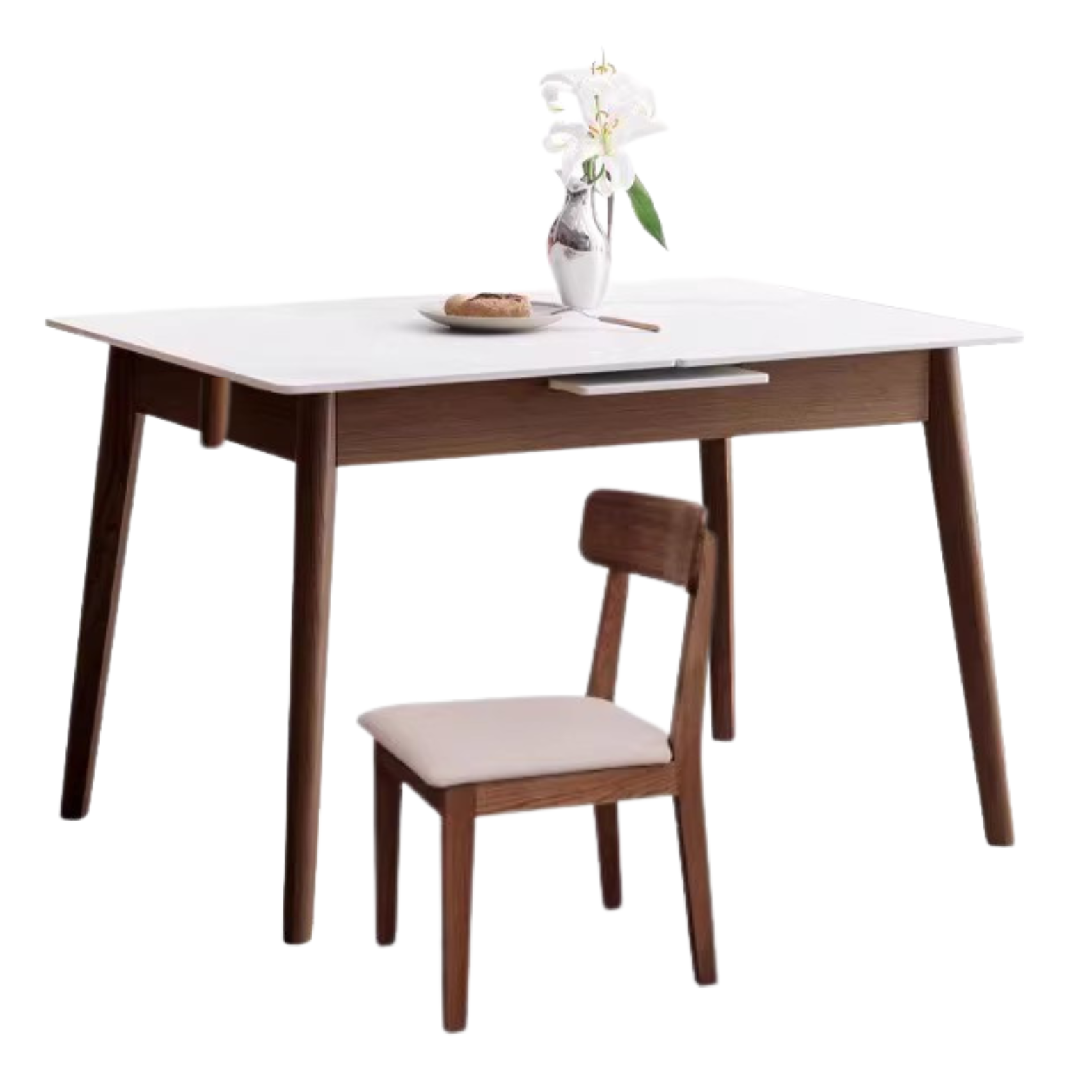 Oak Solid Wood Folding Dining Table Rock Slab Surface