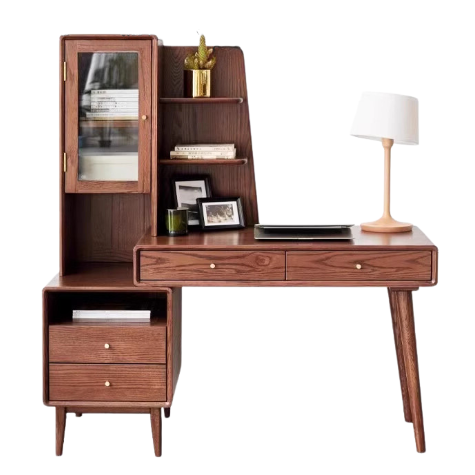 Oak Solid Wood Bookshelf and Office Desk Combination