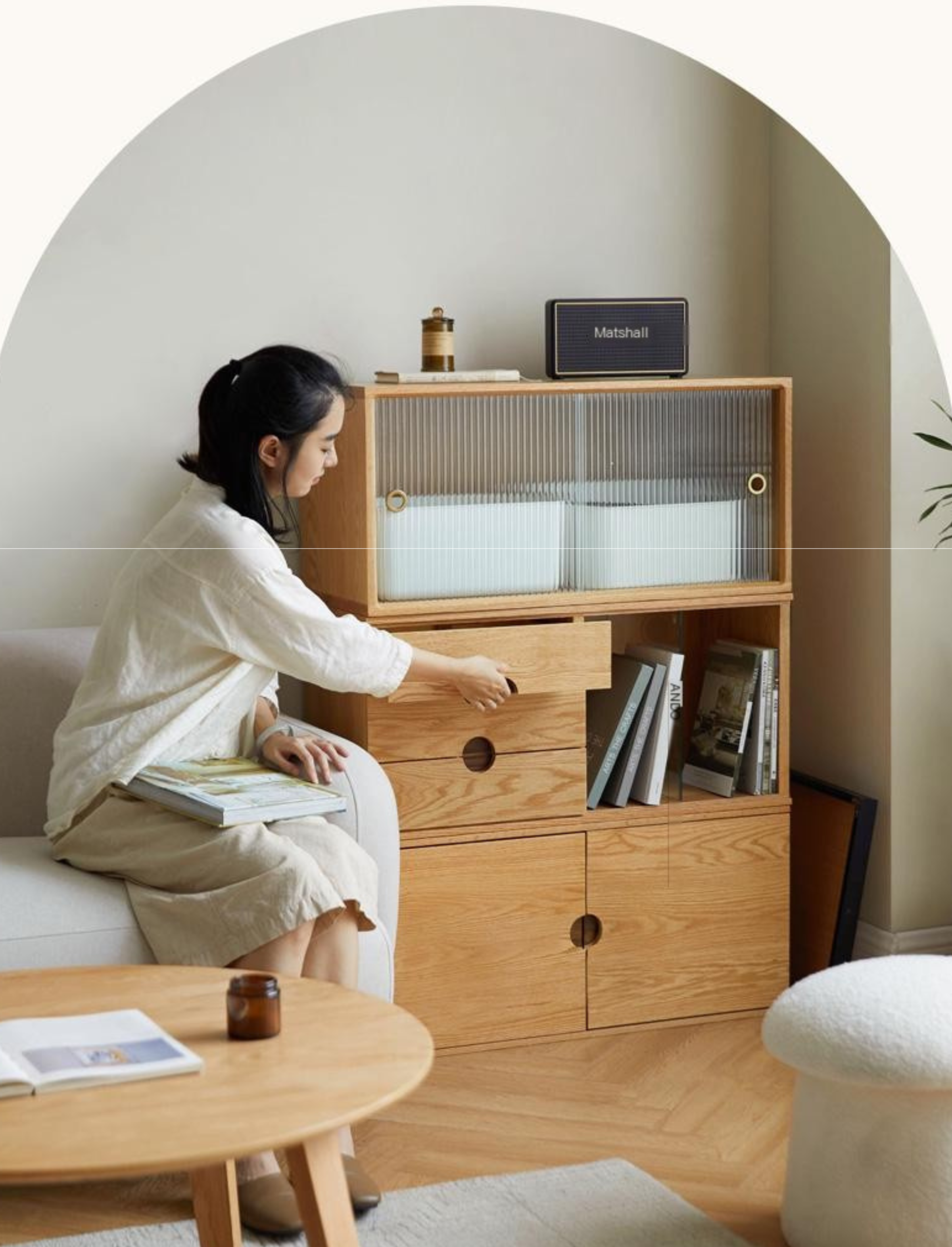 Oak Solid Wood Modern TV Cabinet.